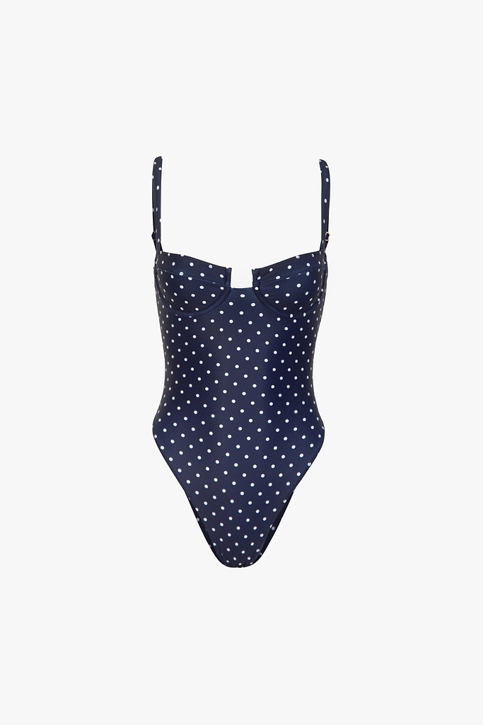 Bustier One Piece (Navy Cream Polka Dot)