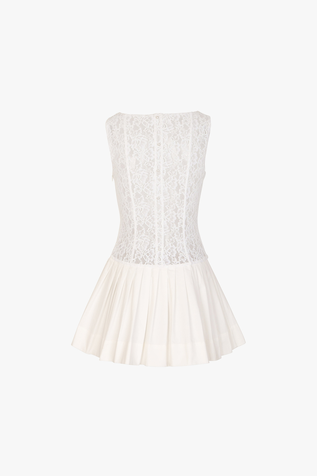 Lace Poplin Mini Dress (White)