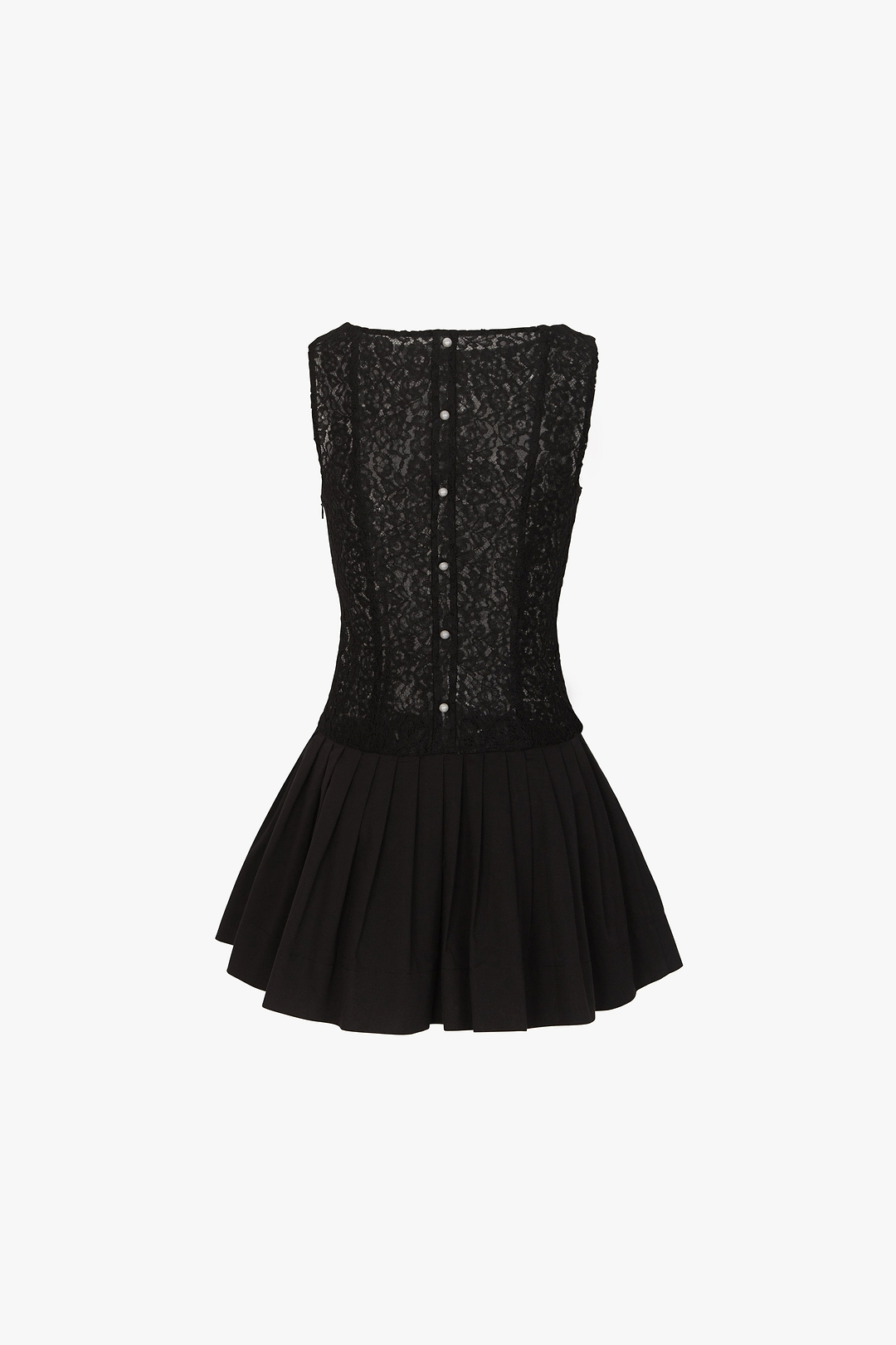 Lace Poplin Mini Dress (Black)
