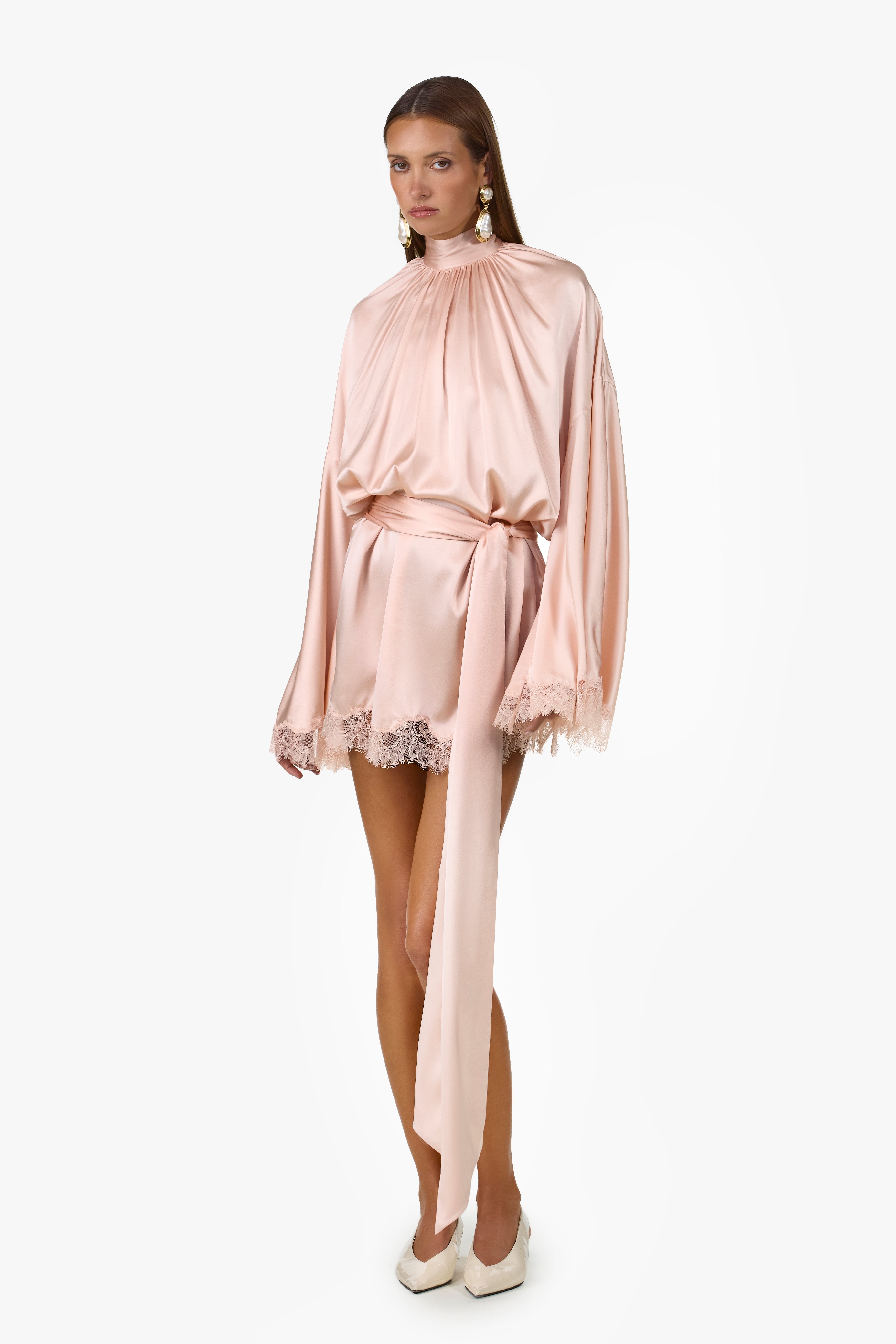 Lace Silk Mini Dress (Rose Clay)