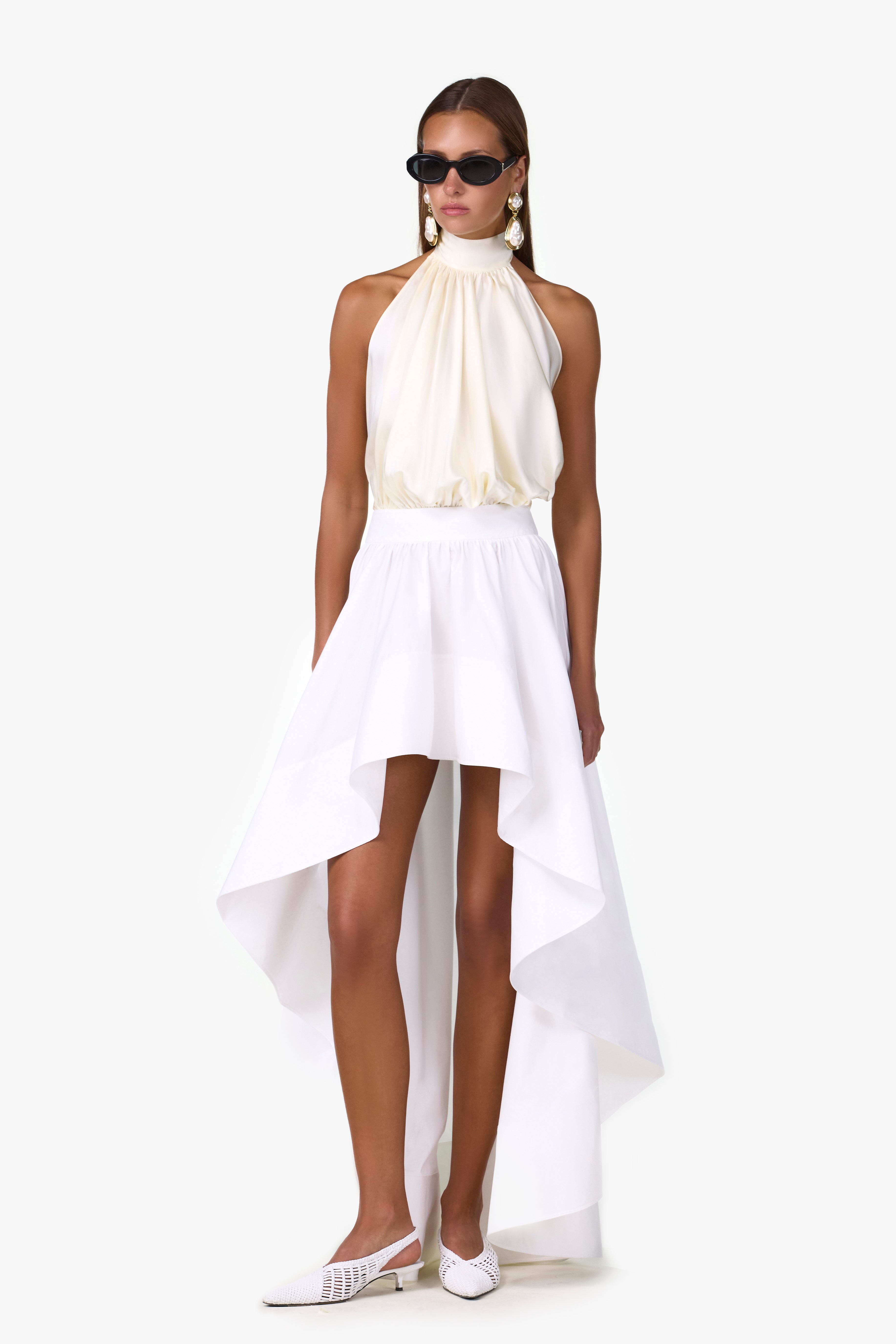 High Low Poplin Skirt (White)