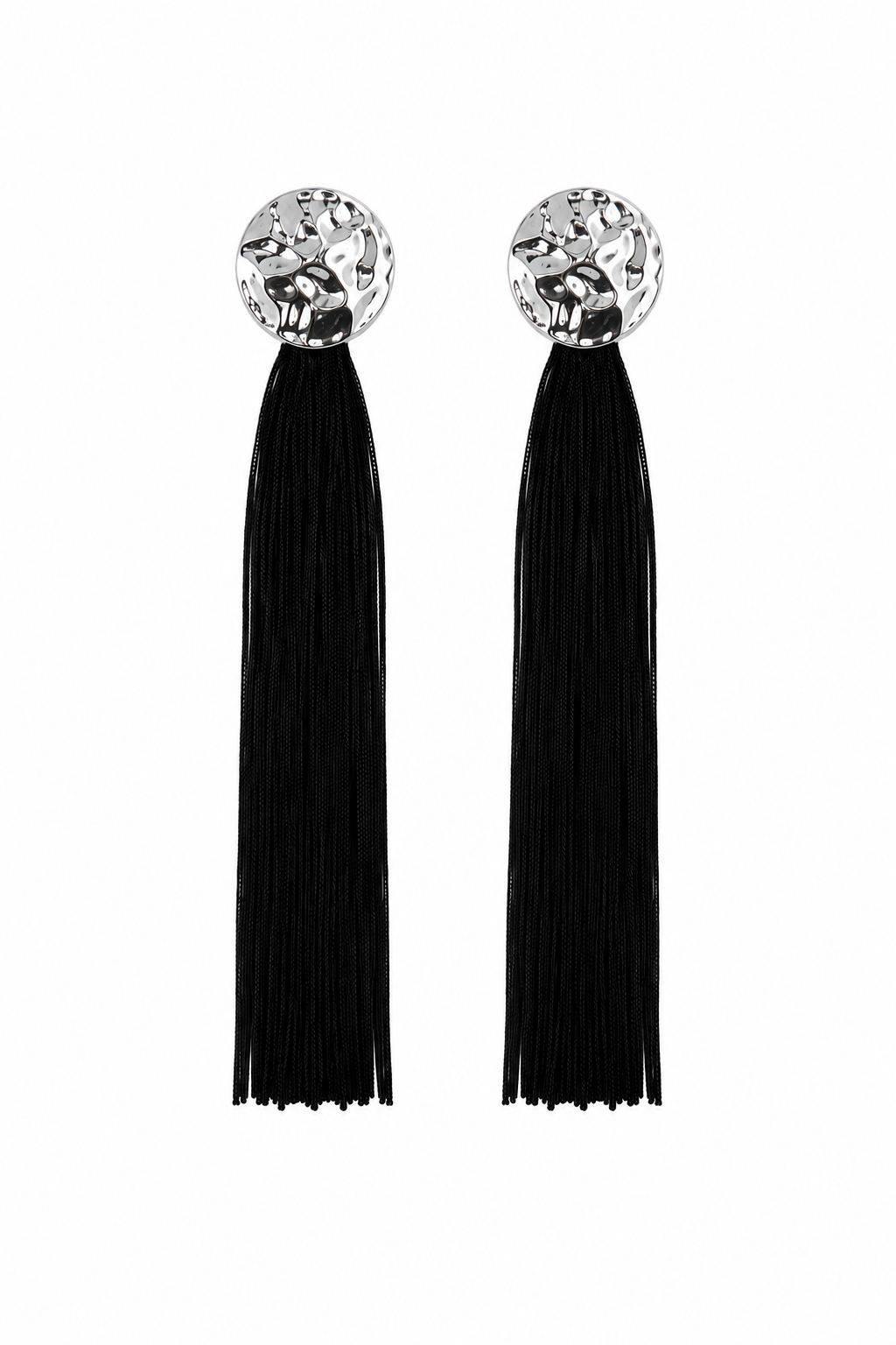 Fringe Tassel Earring (Silver/Black)