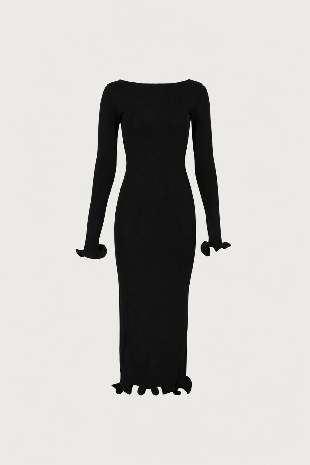 Ruffle Hem Midi Dress (Black)