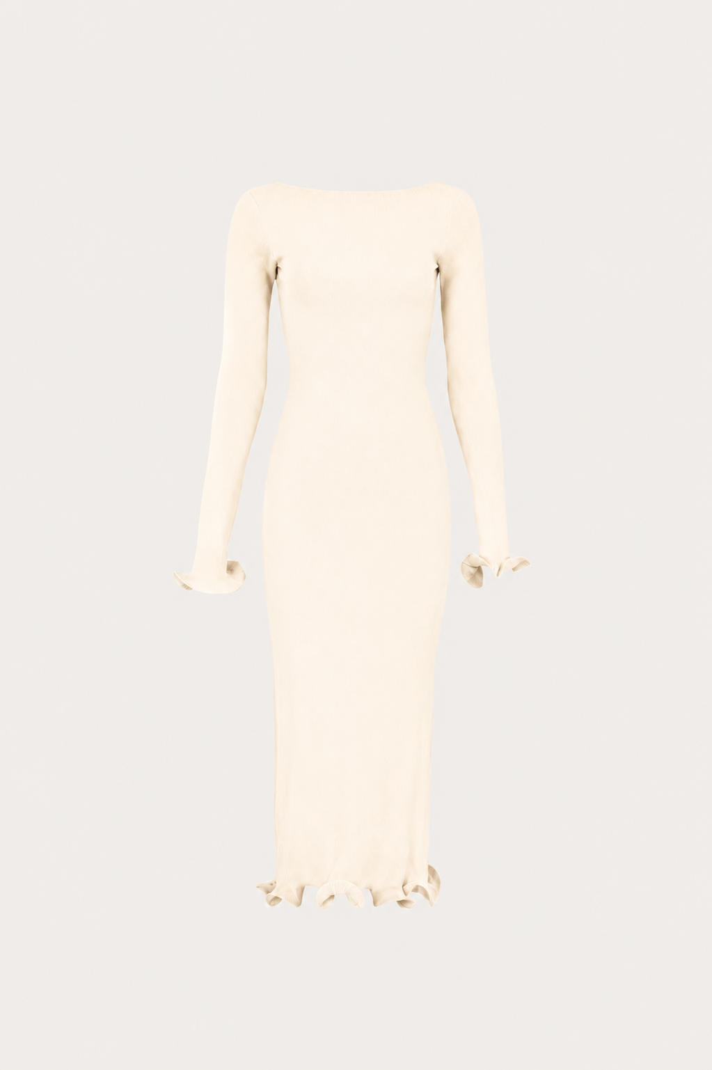 Ruffle Hem Midi Dress (Cream)