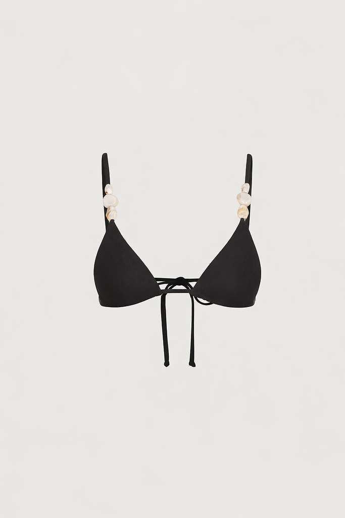Stone Strap Triangle Top (Faux Suede Black)