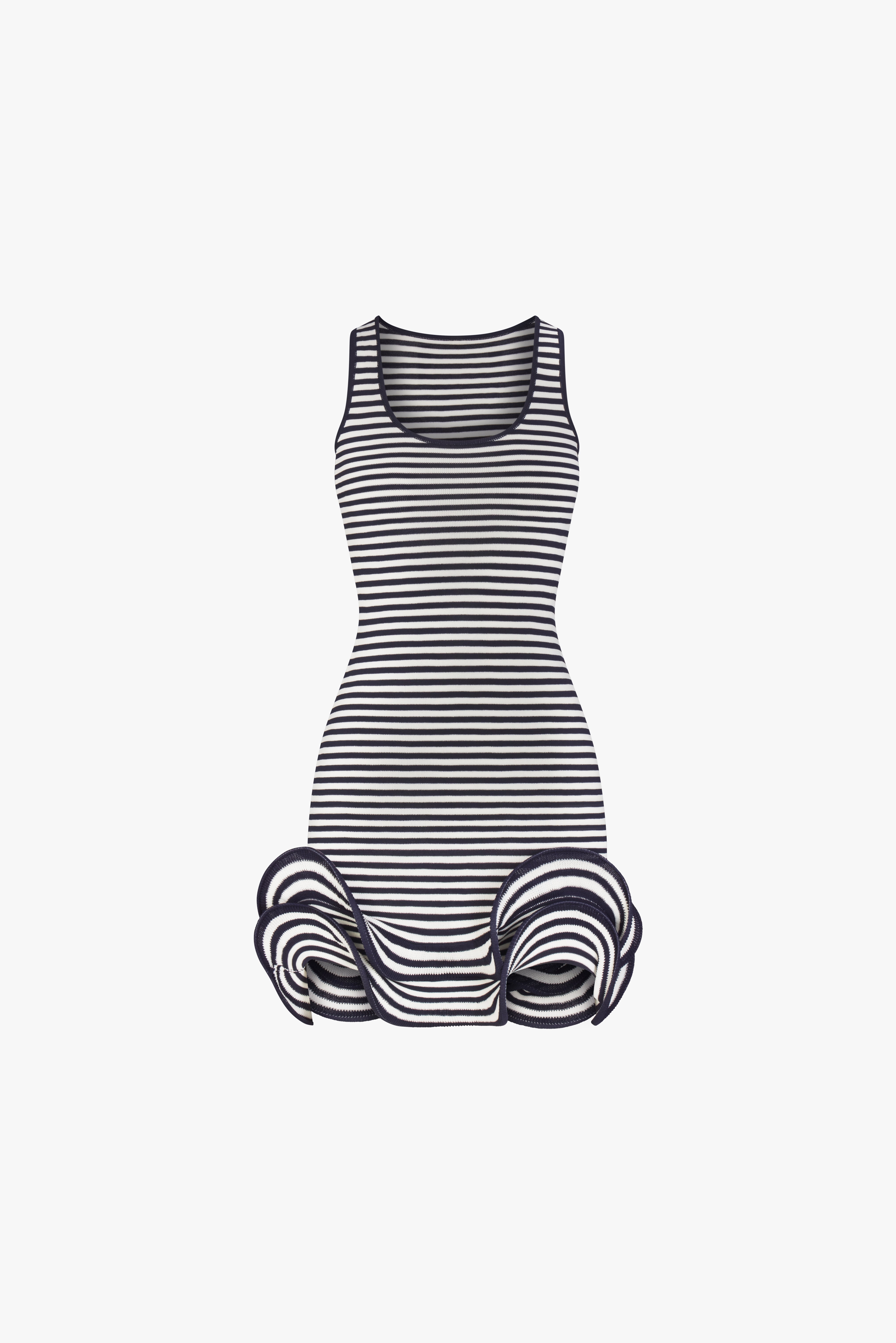 Double Ruffle Hem Mini Dress (Navy Stripe)