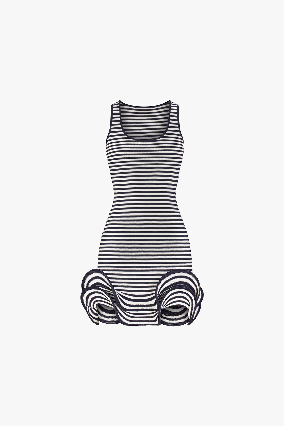 Double Ruffle Hem Mini Dress (Navy Stripe)