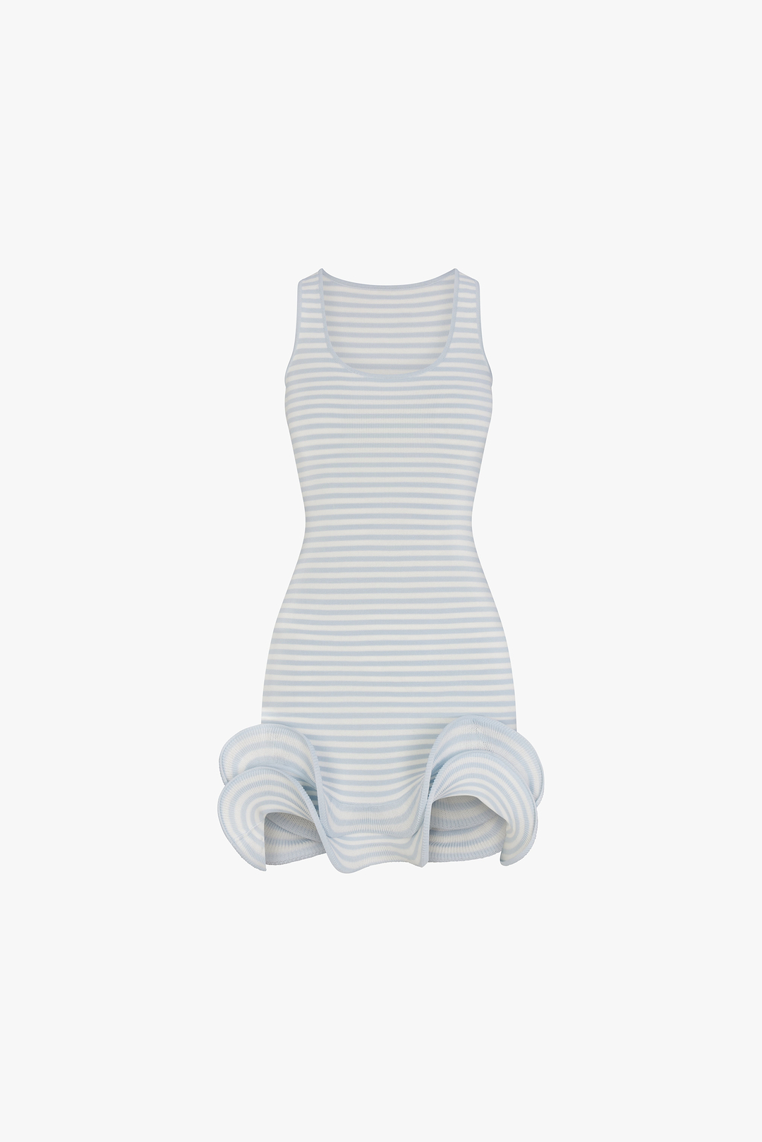 Double Ruffle Hem Mini Dress (Pale Blue Stripe)