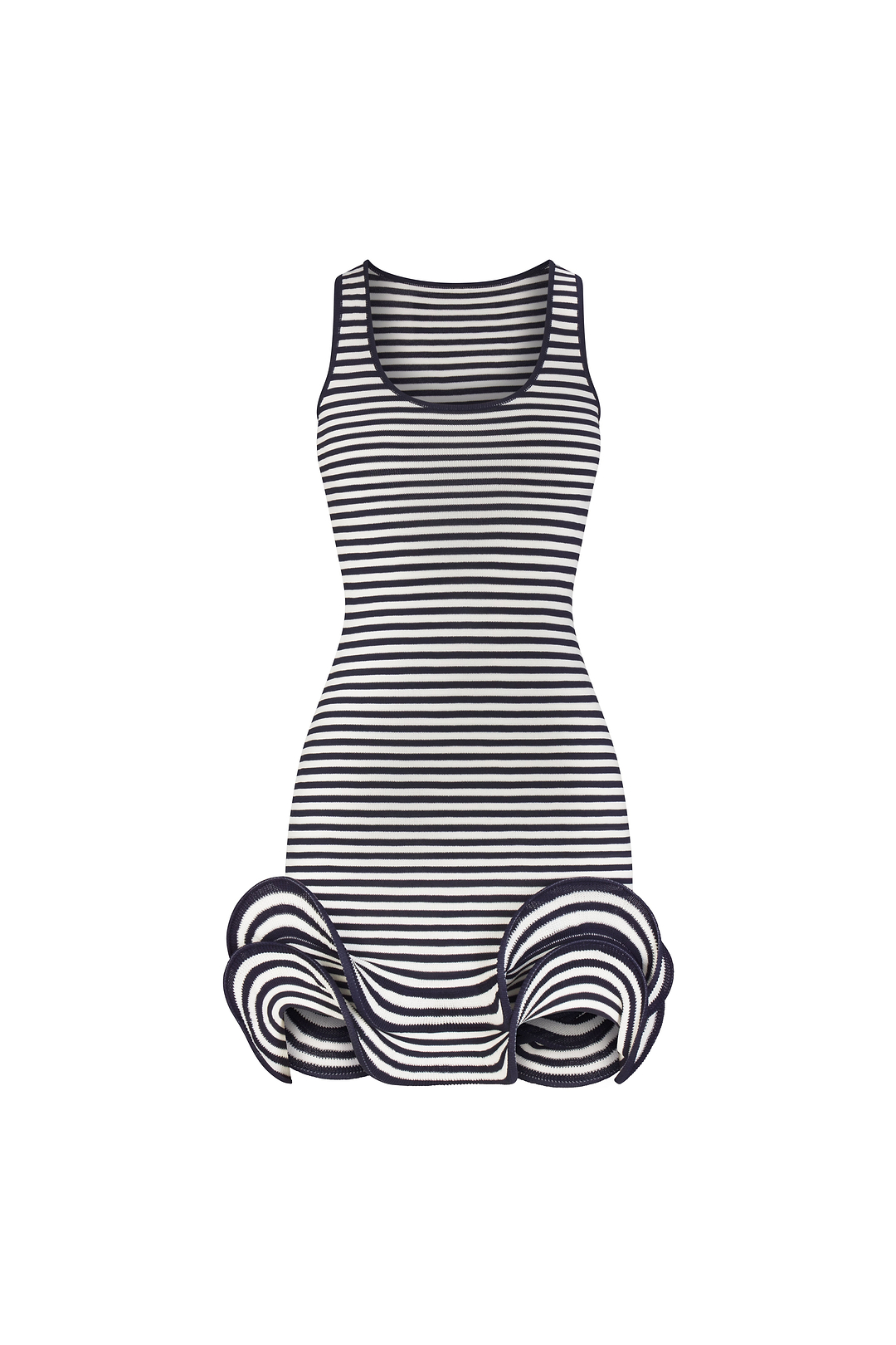 Double Ruffle Hem Mini Dress (Navy Stripe)