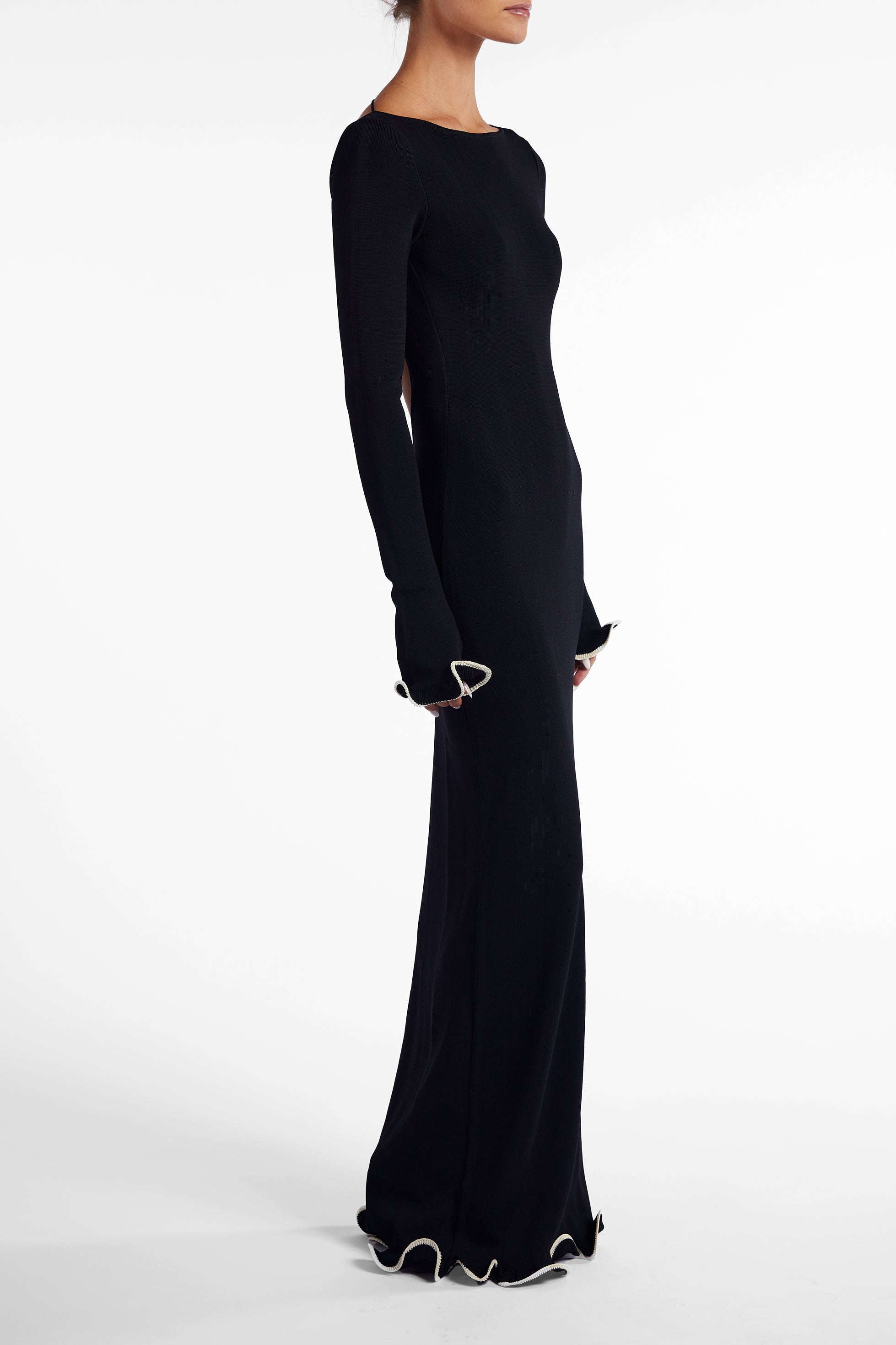 SAME Ruffle Hem Maxi Dress | Black/Cream