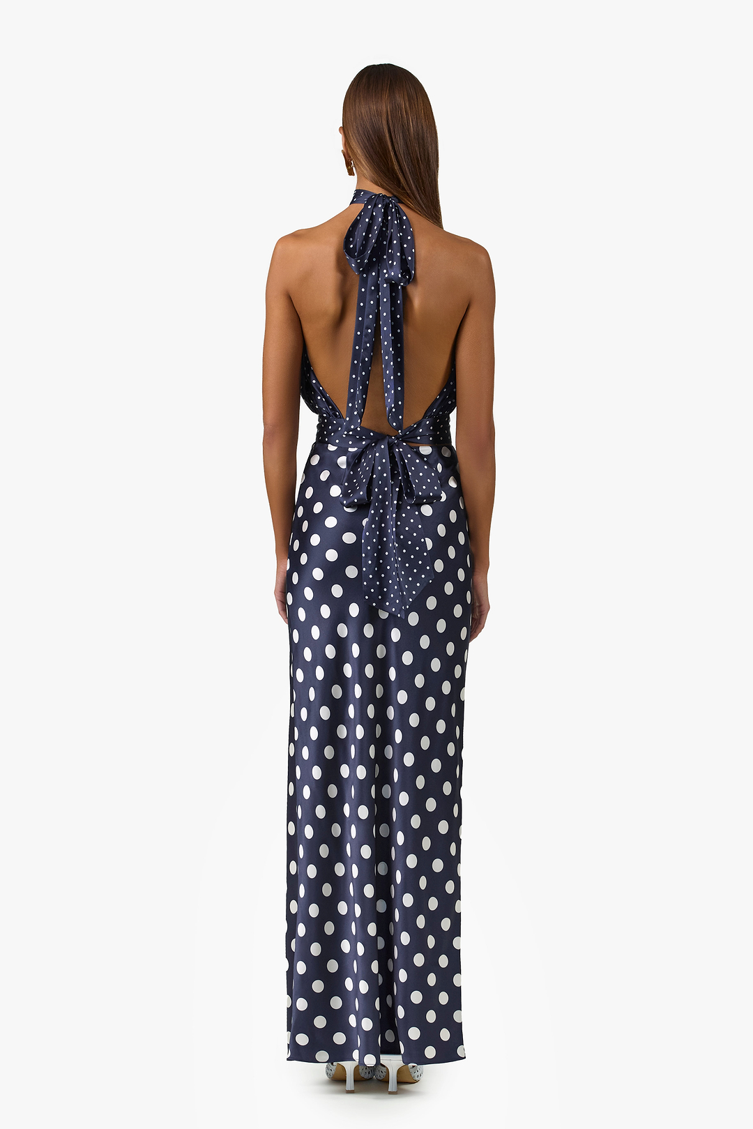 SAME Silk Halter Top | Navy Polka Dot