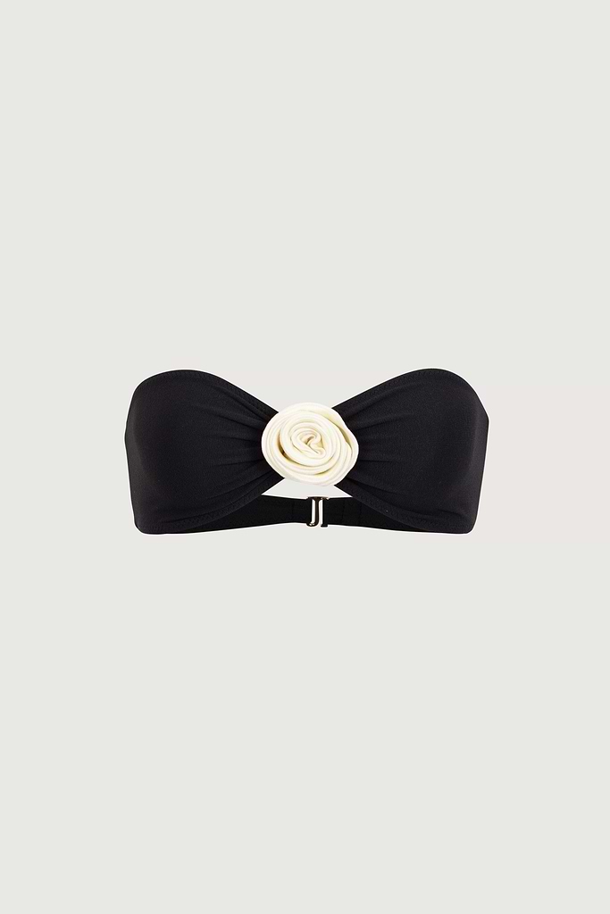 Rosette Bandeau Top (Faux Suede Black/Cream)