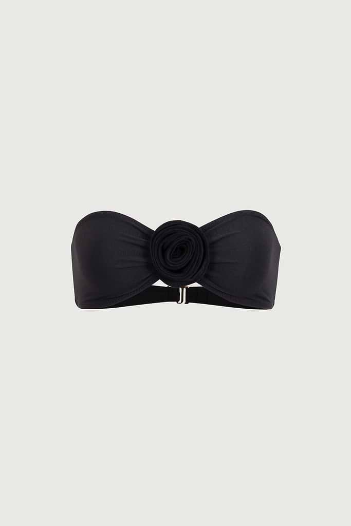 Rosette Bandeau Top (Faux Suede Black/Black)