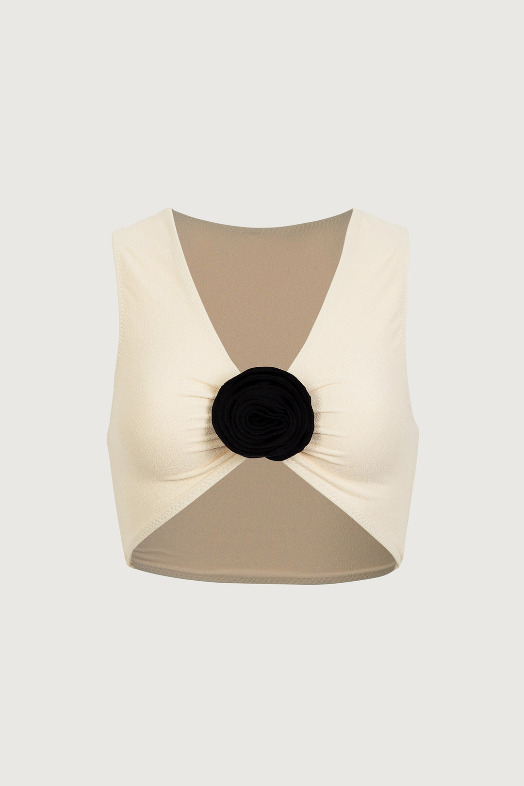 Rosette Tank Top (Faux Suede Cream/Black)