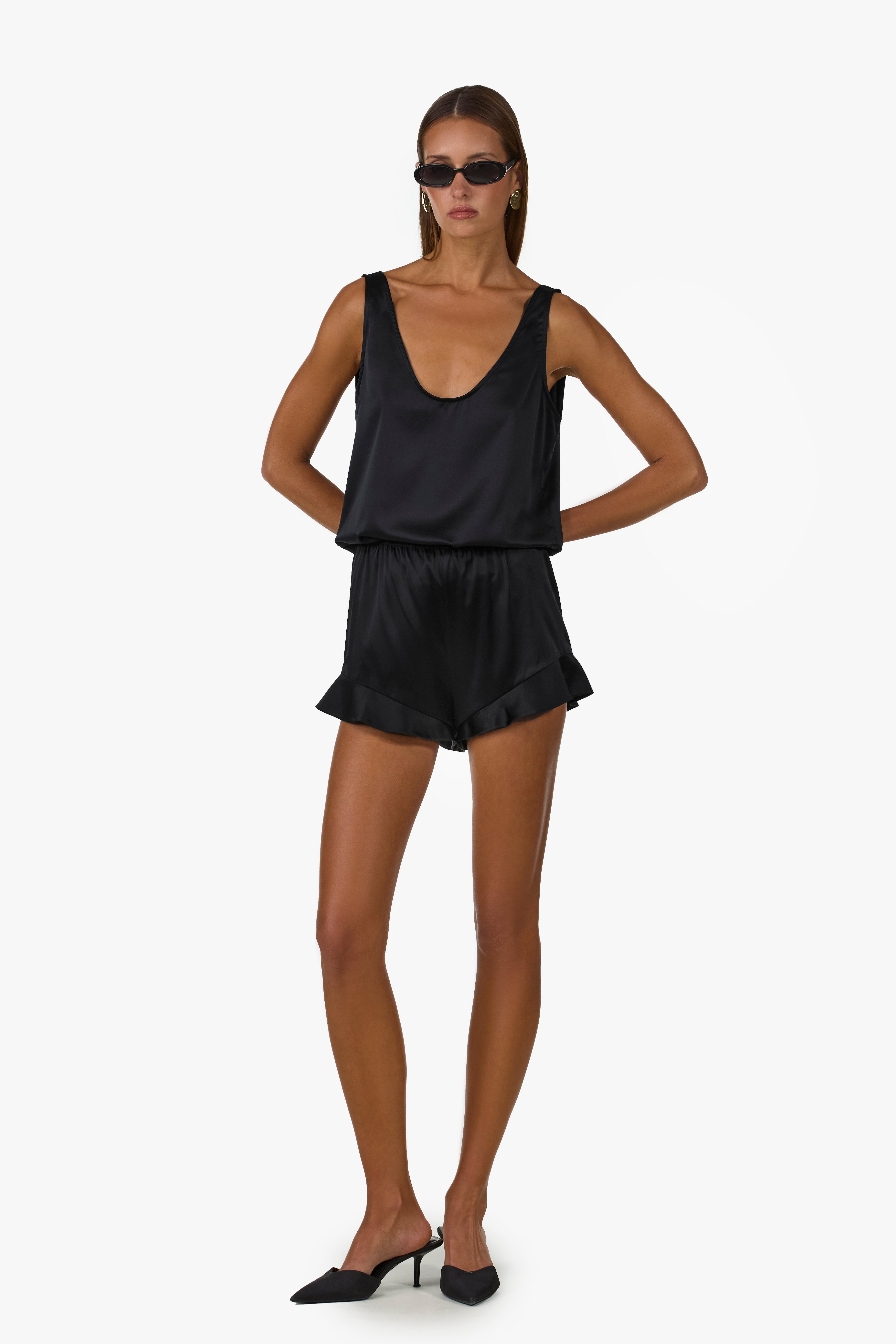 Silk Ruffle Short (Black)