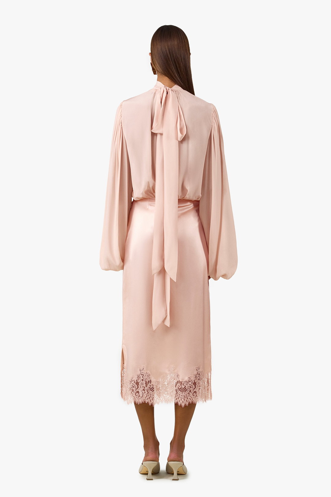 Lace Silk Midi Skirt (Rose Clay)