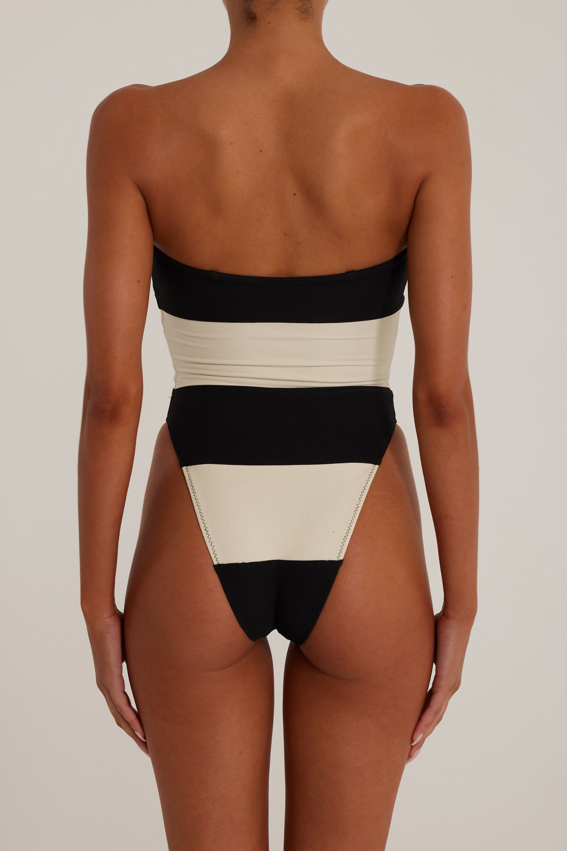 SAME Stripe Strapless One Piece | Faux Suede Black/Cream