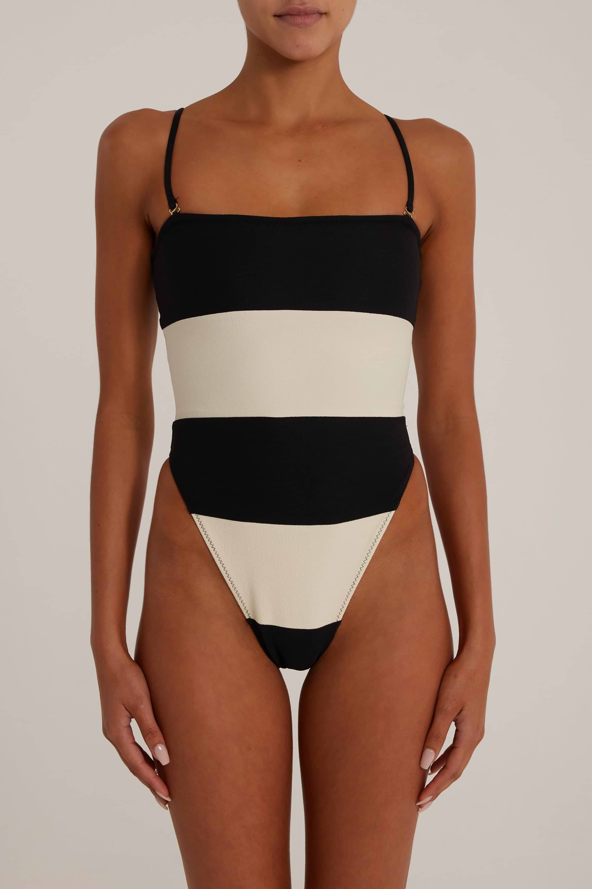 【新品未使用タグ付き】CLANE STRIPE SWIMWEAR SAME Stripe Strapless One Piece | Faux Suede Black/Cream