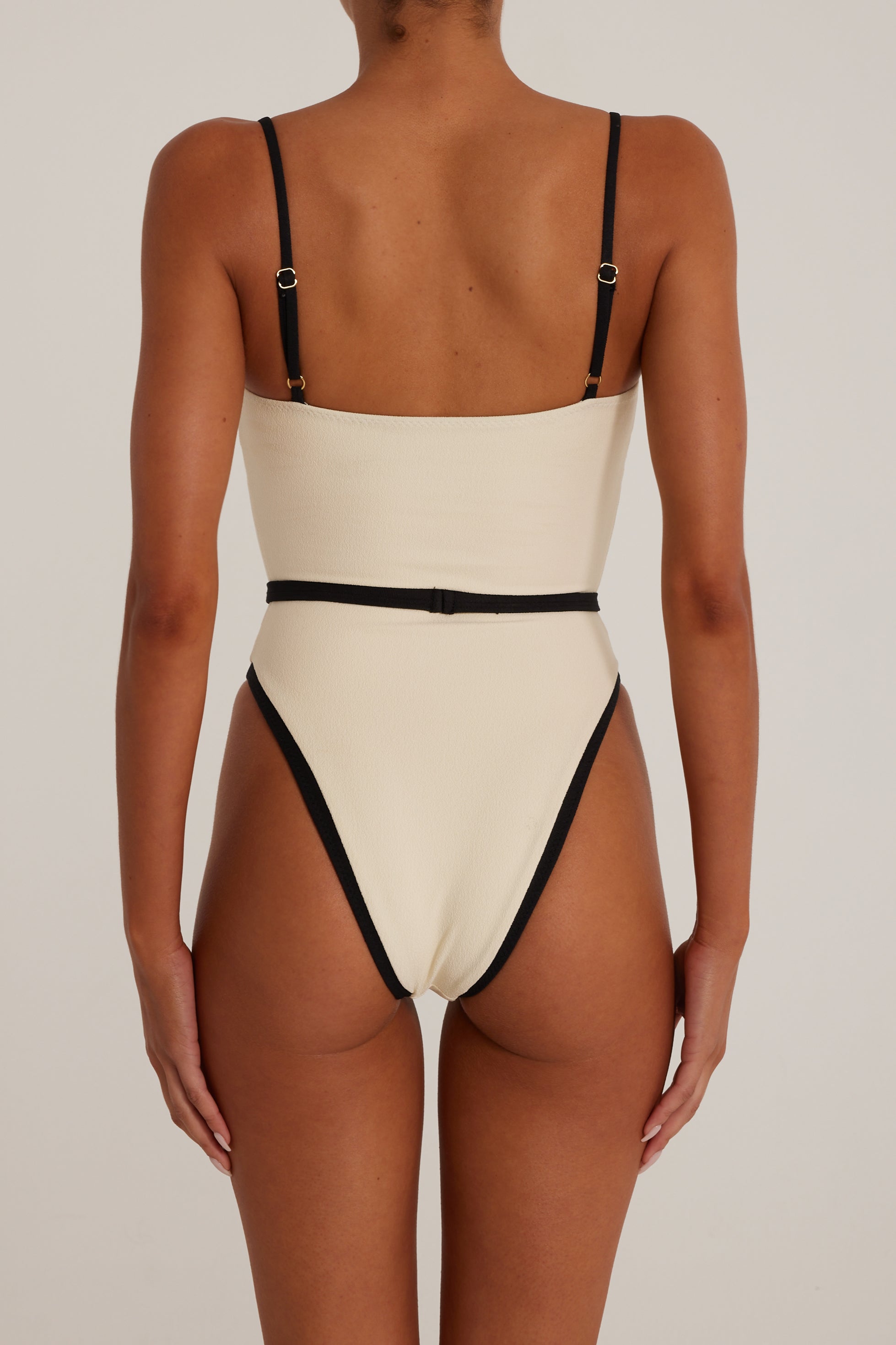 ！値下げしました！Two-tone Belted One piece SAME Double Layer Corset One Piece | Faux Suede Cream/Black