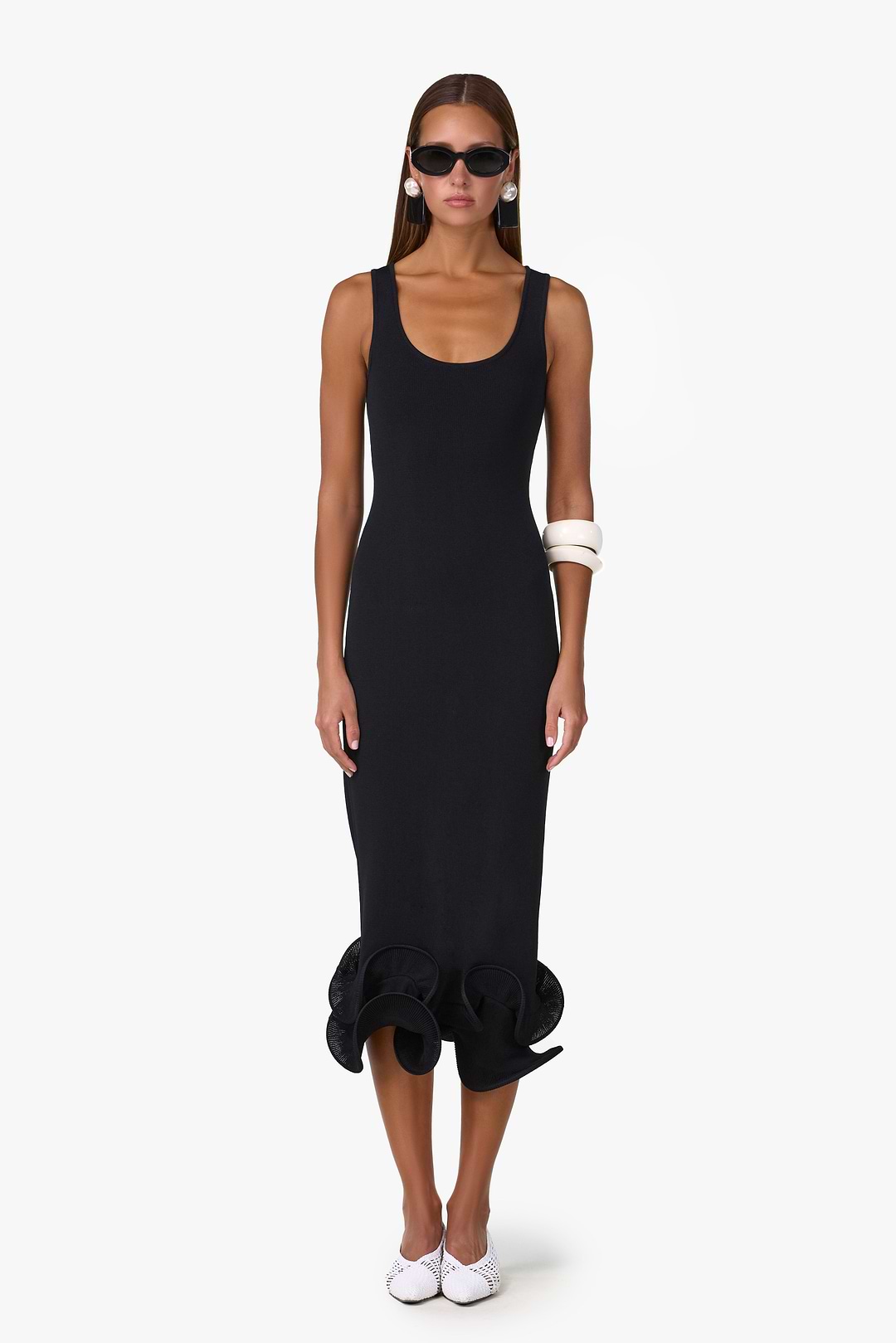 midi dress with ruffle hem Ruffle Hem Cami Plain Midi Dress