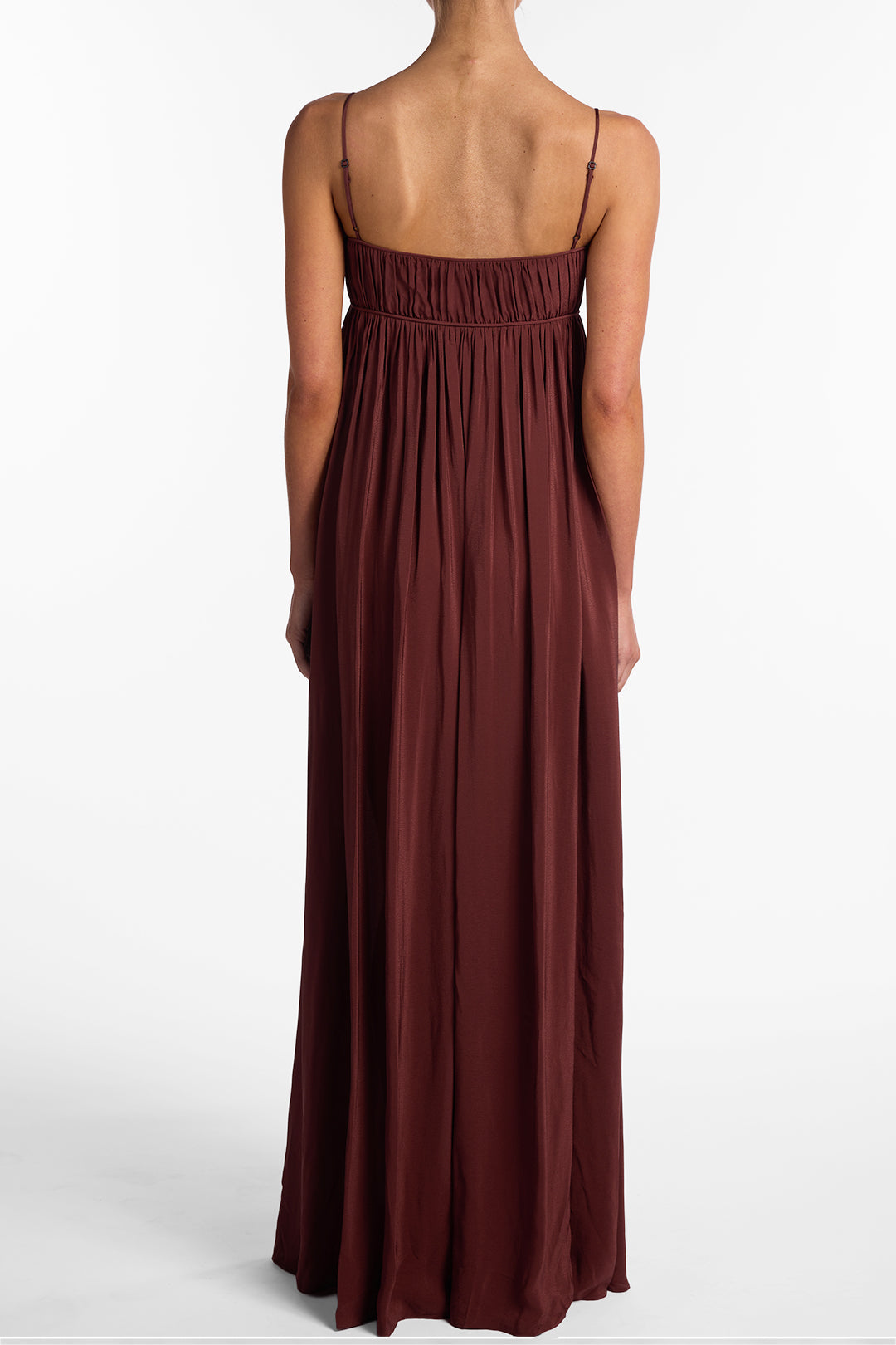 Ruched Chiffon Dress (Chocolate Brown)