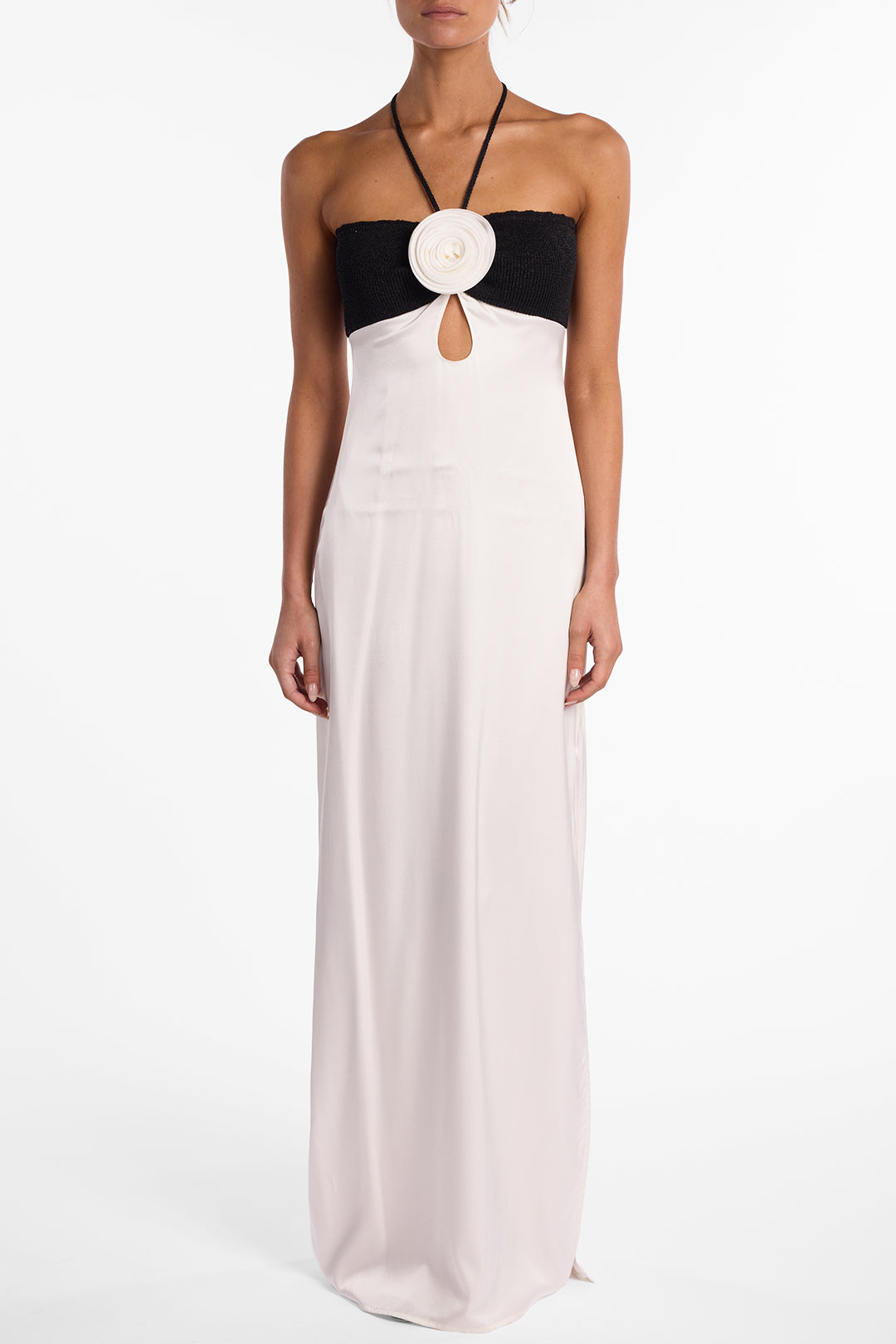 Rosette Silk Dress (Cream/Black)