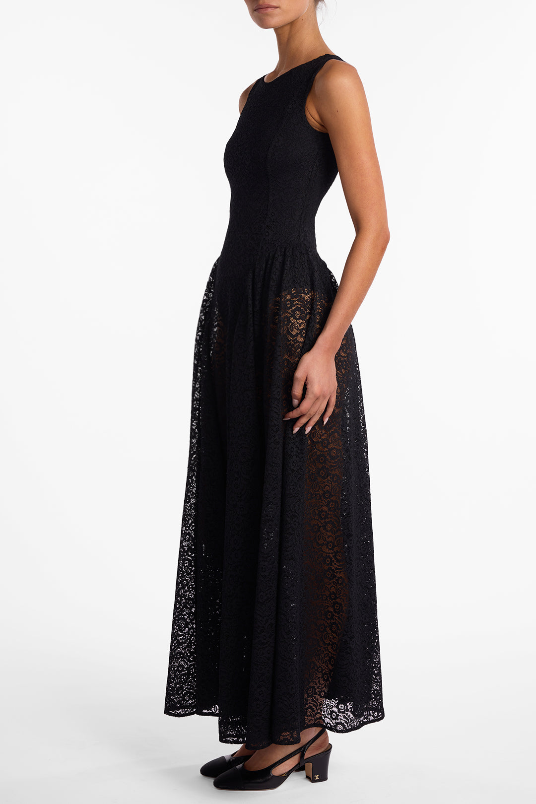 French Lace Midi Dress (Black)