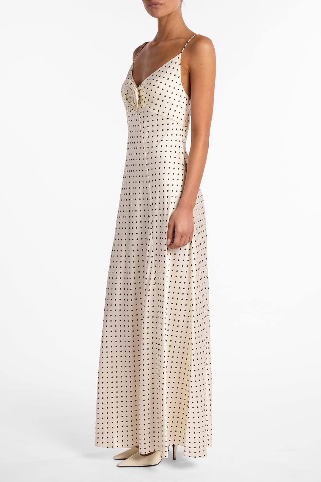 SAME Deep v Rosette Gown | Cream Polka Dot SAME Deep v Rosette Gown | Cream Polka Dot