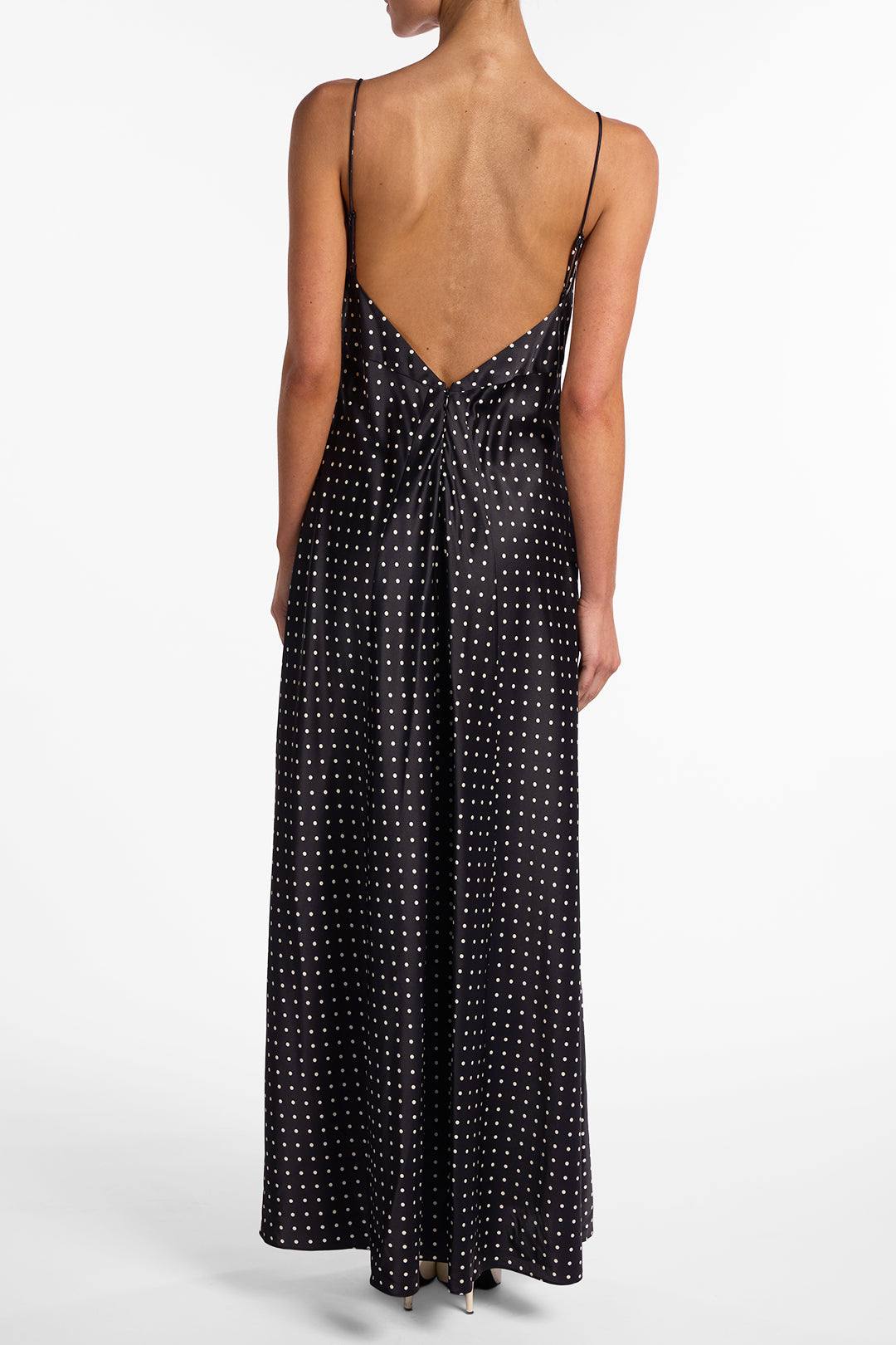 Deep V Rosette Gown (Black Polka Dot)