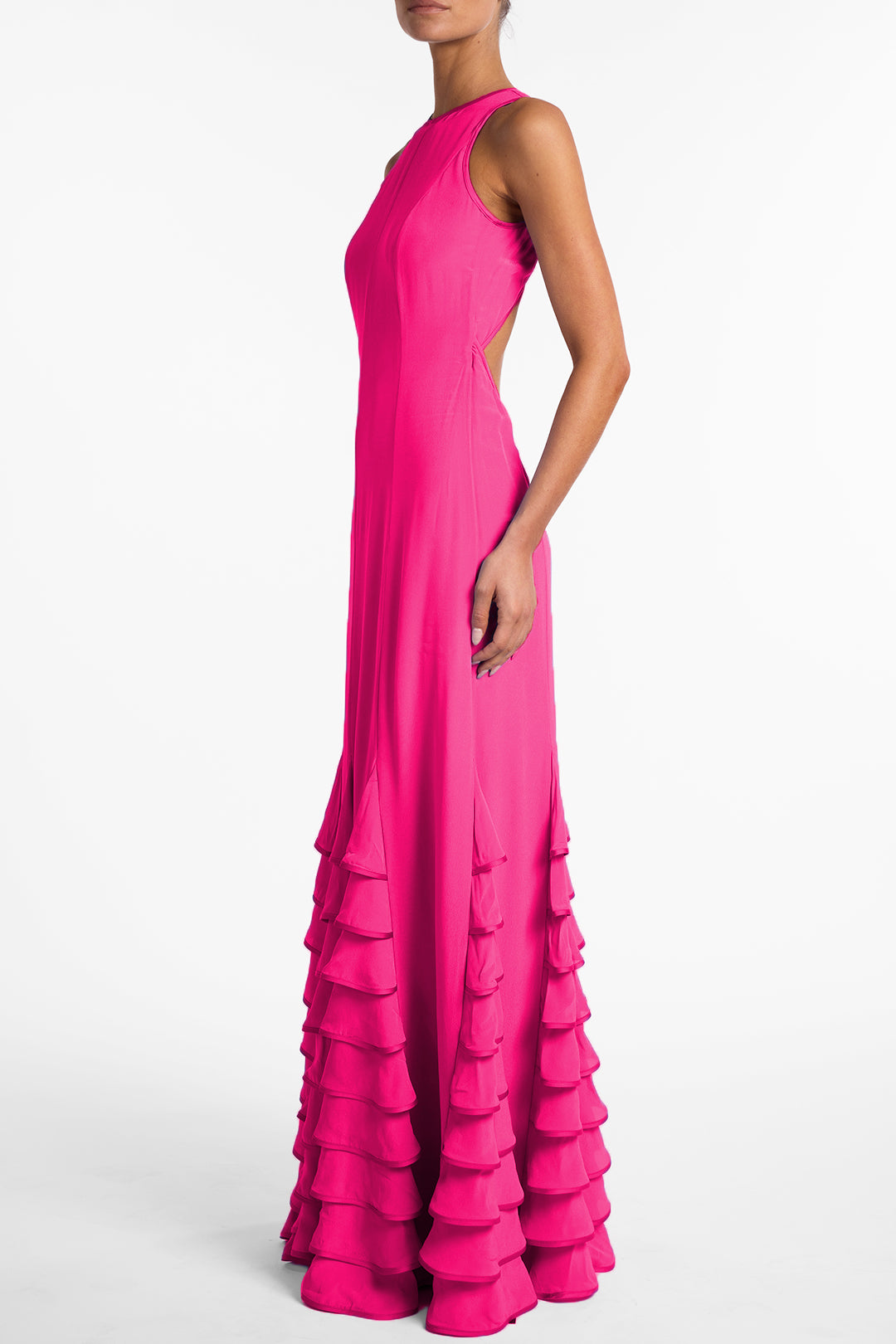 Tiered Chiffon Gown (Fuchsia)
