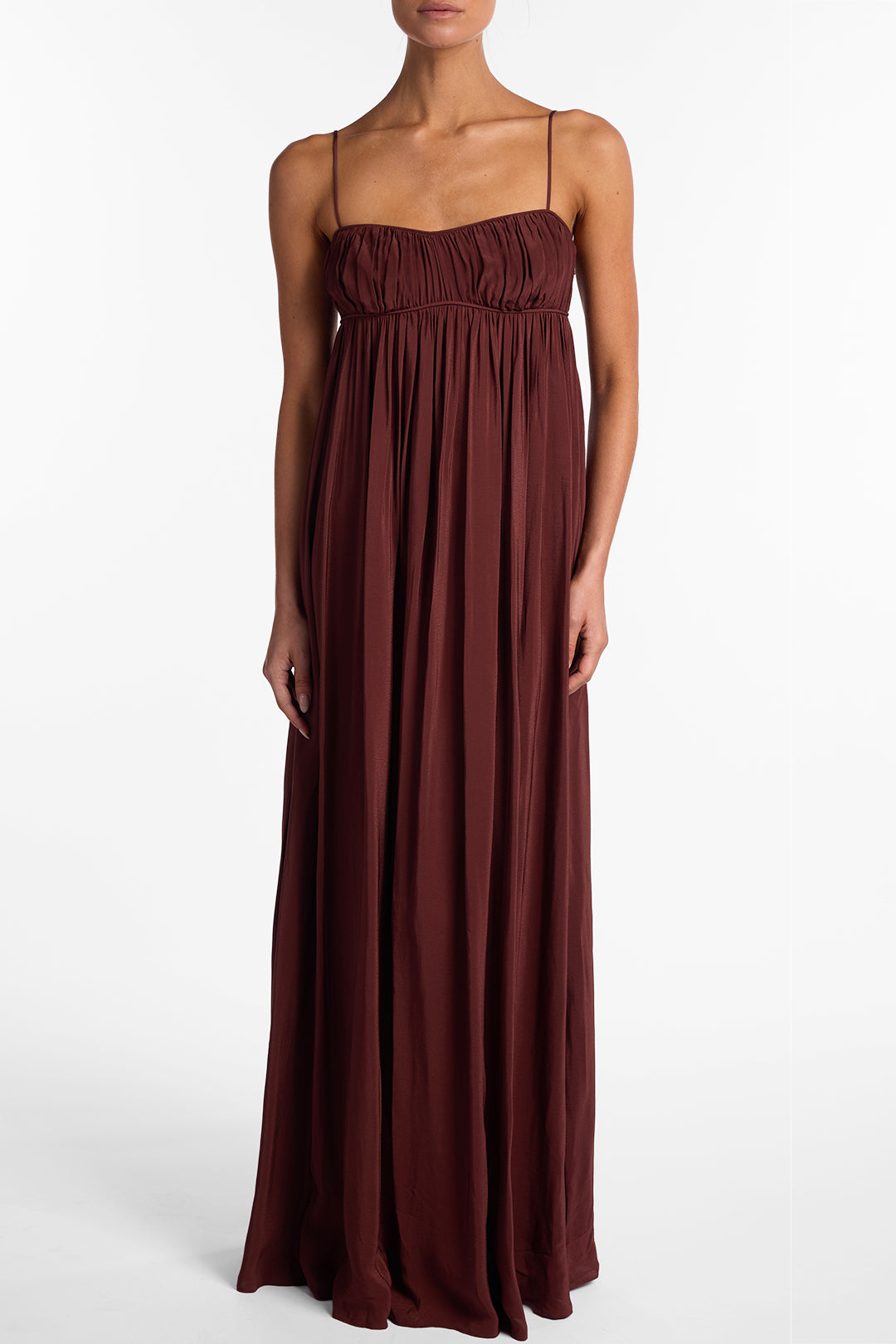 Ruched Chiffon Dress (Chocolate Brown)