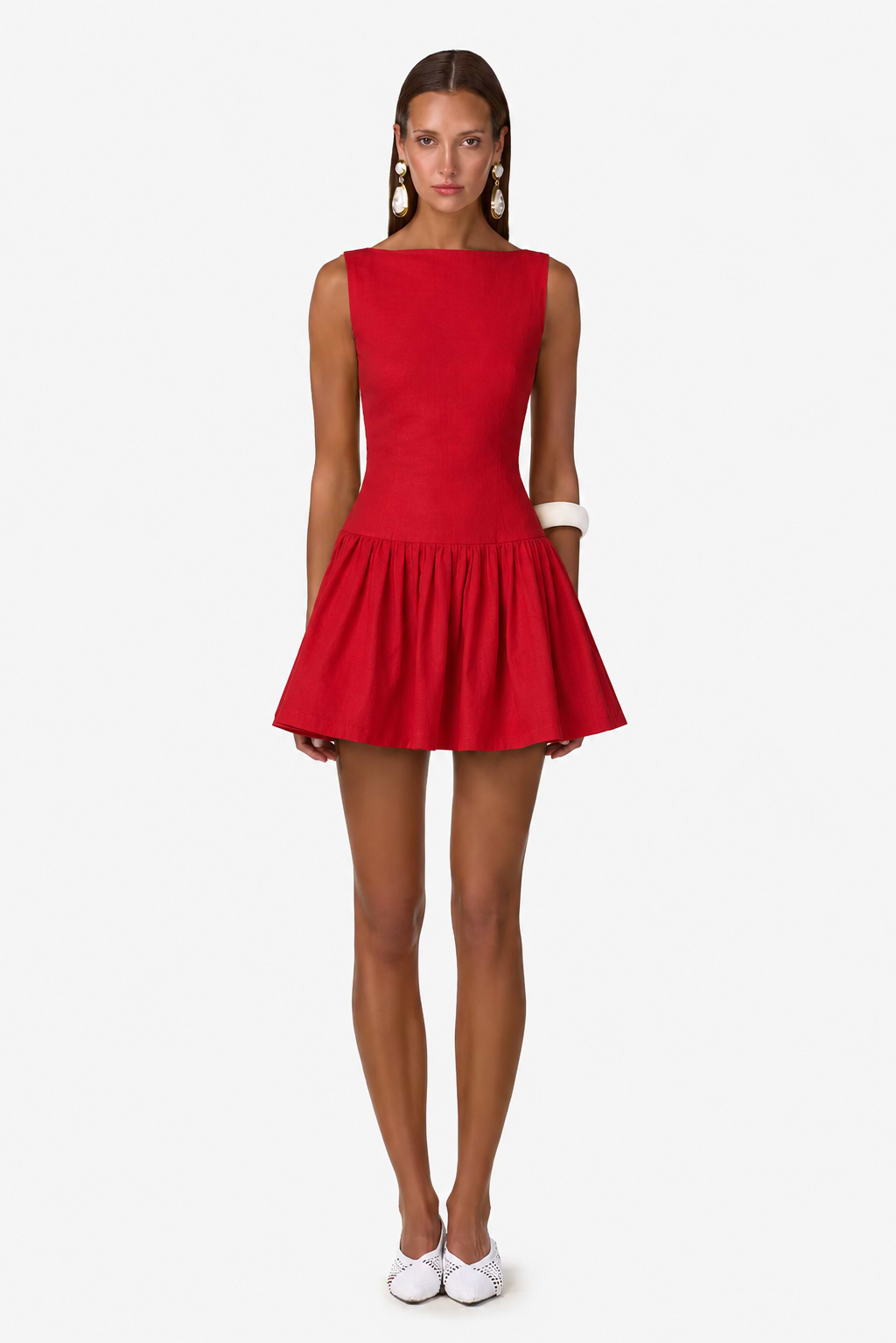 red poplin mini dress Red Cotton Mini Dress
