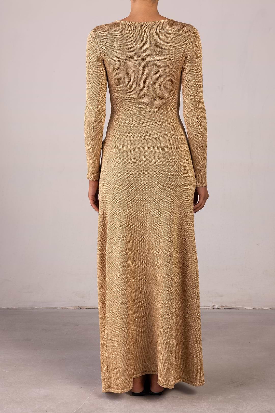 SAME Long Sleeve Twist Dress | Gold Sequin | Women's Knit Dress M / Gold Sequin SAME Long Sleeve Twist Dress | Gold Sequin | Women's Knit Dress M / Gold Sequin
