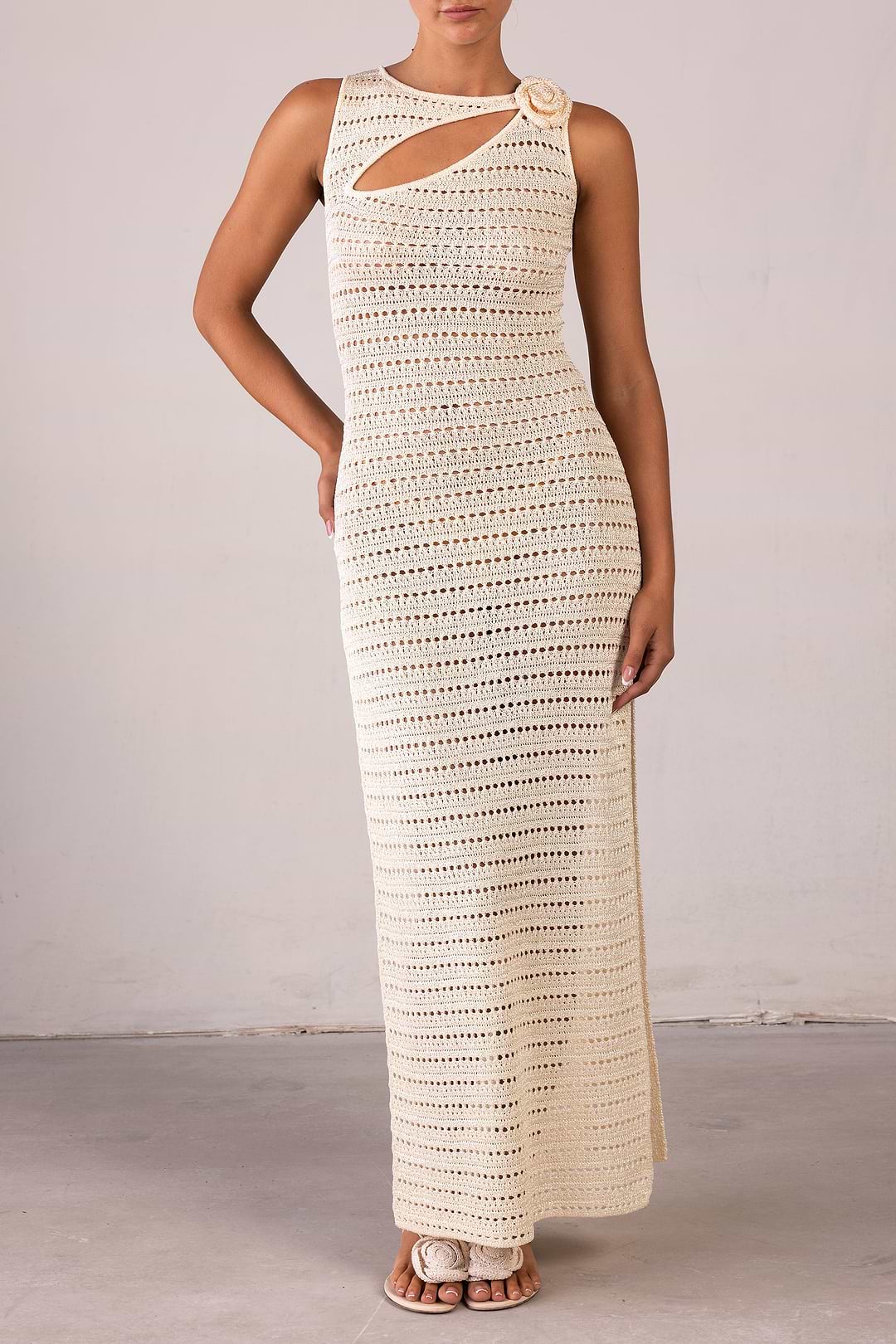 white sleeveless crochet dress Karen Kane Women's Sleeveless Crochet Dress, Large, L, Off White, 100% Polyester