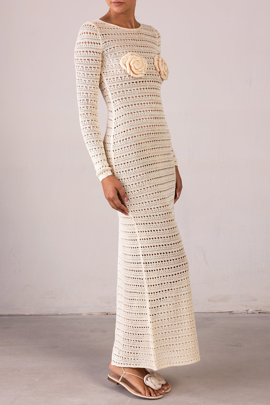 Rosette Crochet Dress (Cream)