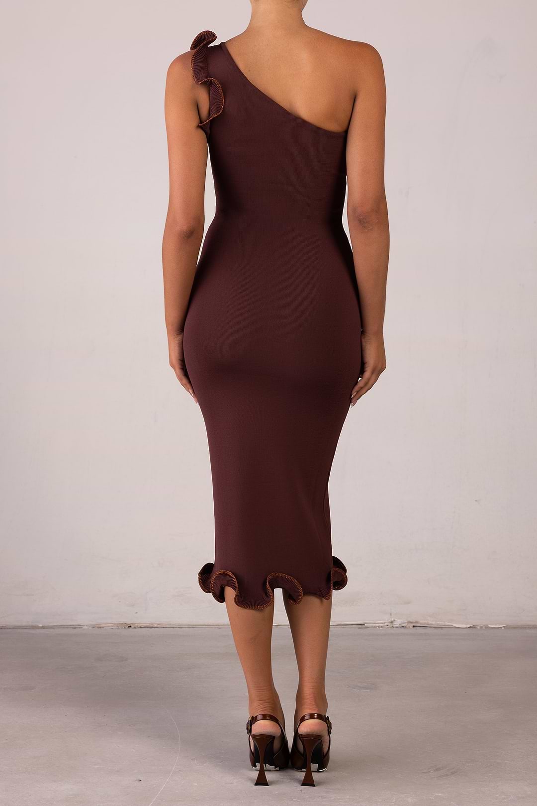 all mixed up one shoulder mini dress chocolate Pia One Shoulder Maxi Dress - Chocolate