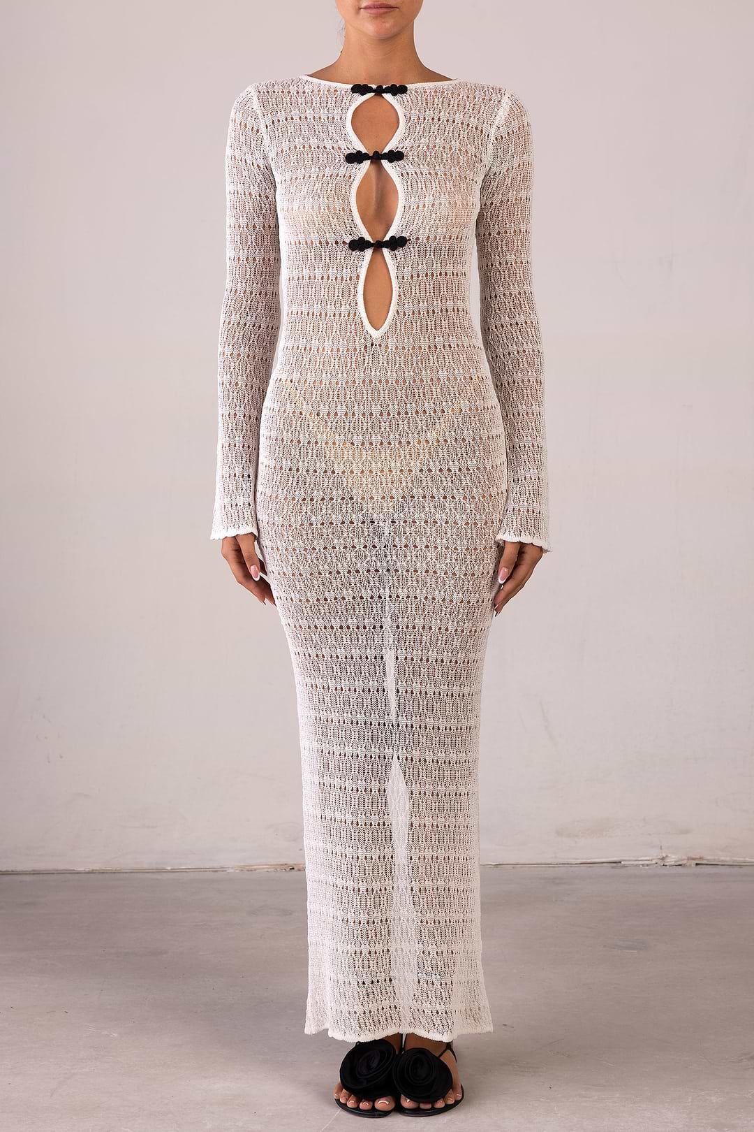 Same Keyhole Crochet Dress| Cream | Women's Dress Xs / Cream/Black Same Keyhole Crochet Dress| Cream | Women's Dress Xs / Cream/Black