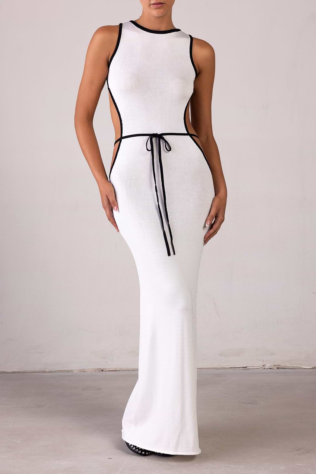 Same Tie Maxi Dress | Cream/Black | Women's Knit Dress L / Cream/Black Same Tie Maxi Dress | Cream/Black | Women's Knit Dress L / Cream/Black