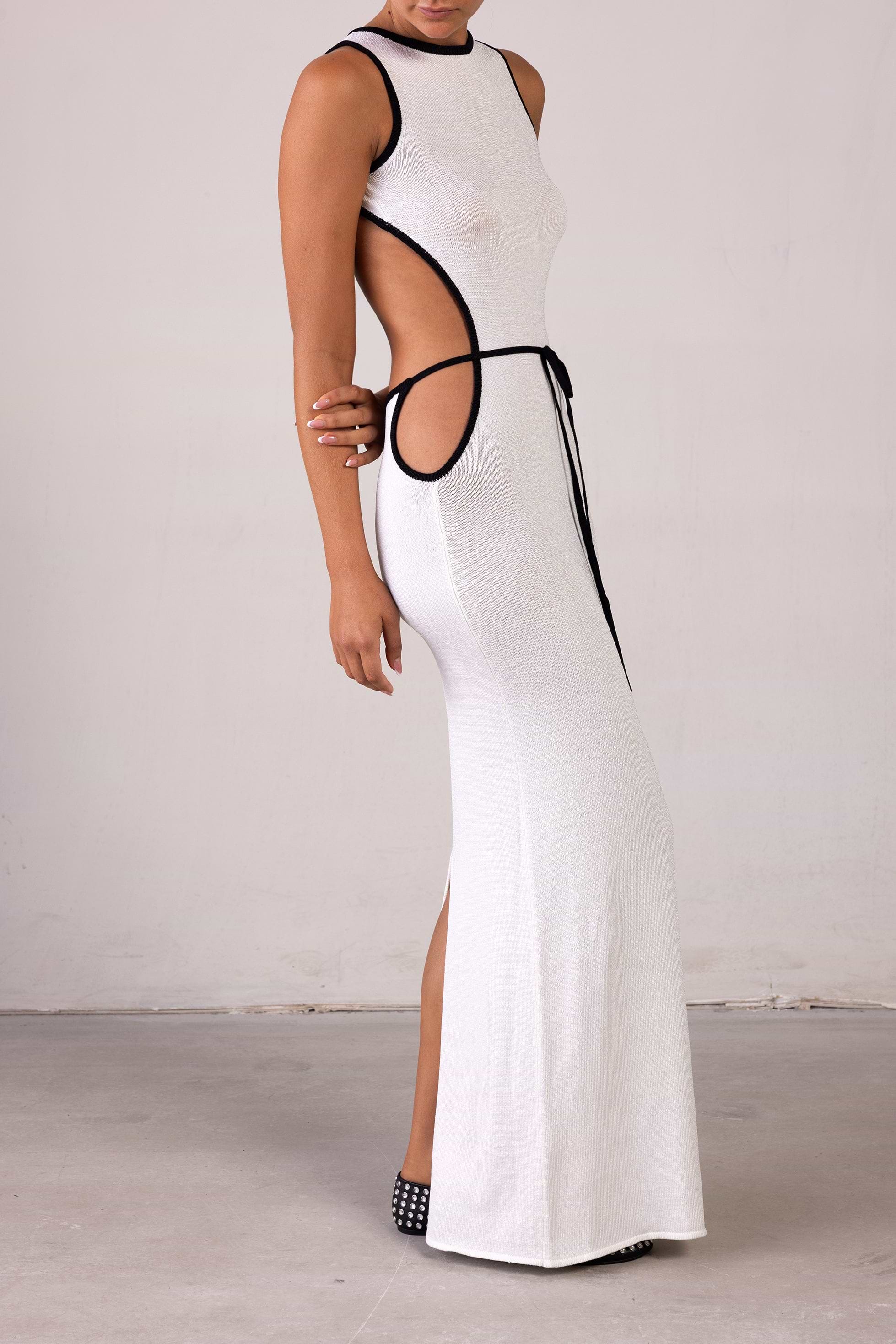 SAME Tie Maxi Dress | Cream/Black | Women's Knit Dress SAME Tie Maxi Dress | Cream/Black | Women's Knit Dress