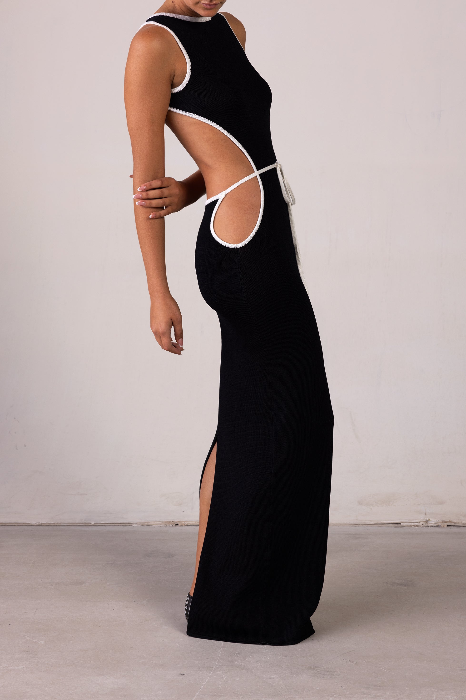 SAME Tie Maxi Dress | Black/Cream | Women's Knit Dress SAME Tie Maxi Dress | Black/Cream | Women's Knit Dress