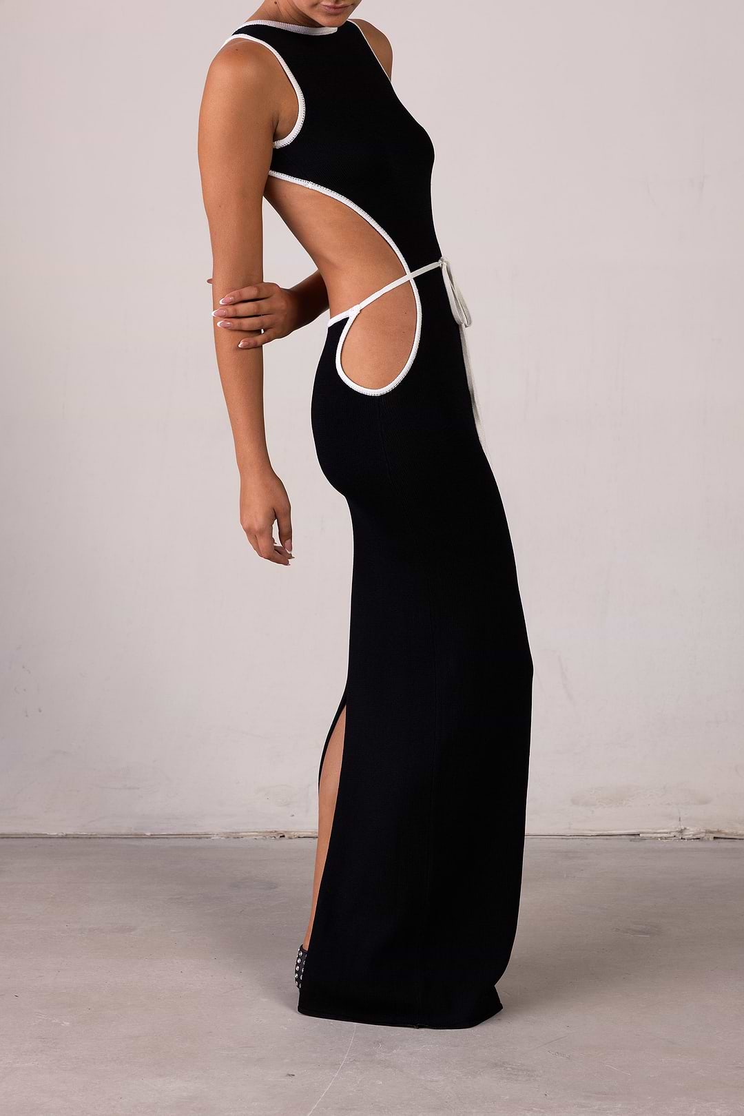 Same Tie Maxi Dress | Cream/Black | Women's Knit Dress L / Cream/Black Same Tie Maxi Dress | Cream/Black | Women's Knit Dress L / Cream/Black
