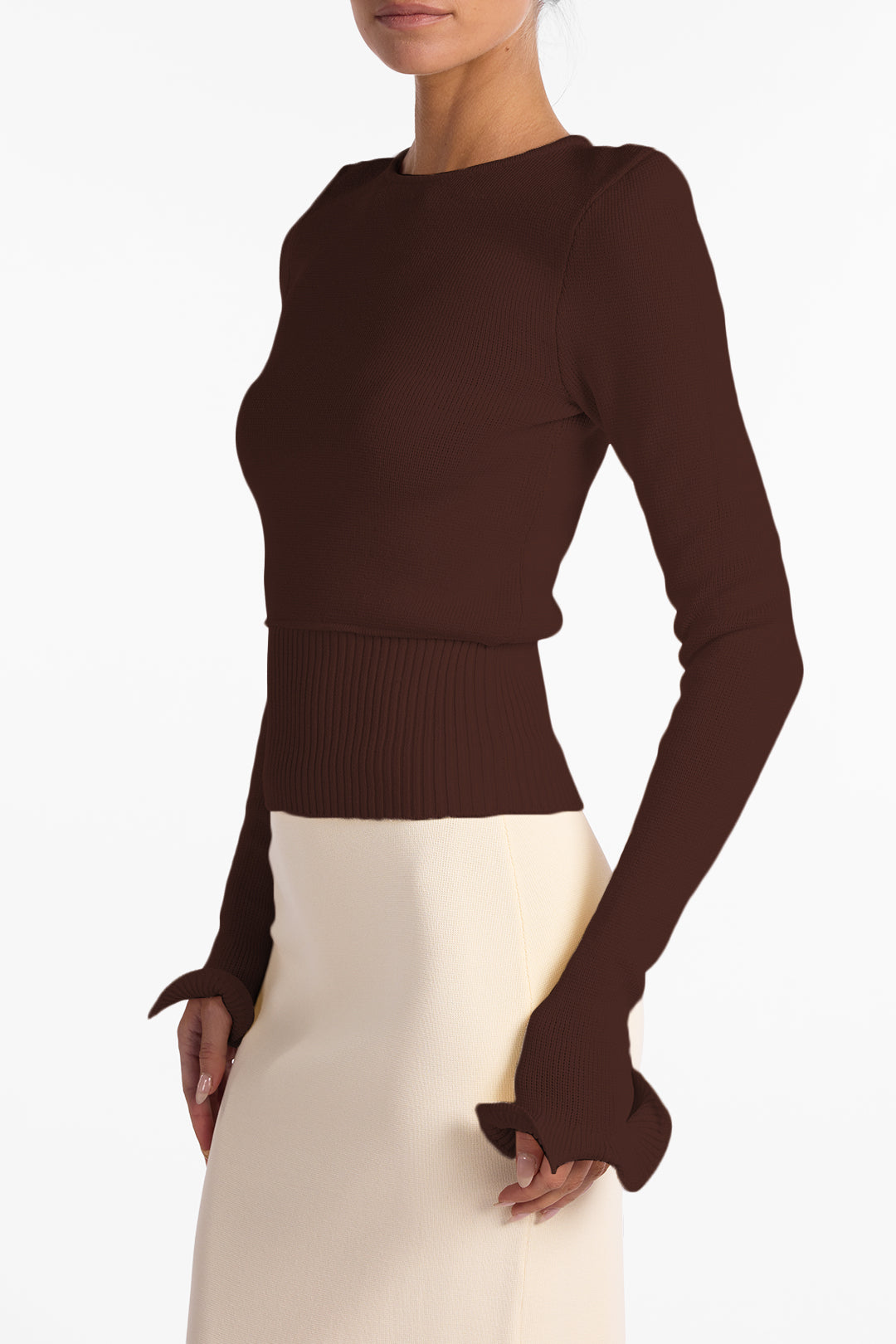Ruffle Hem Sweater (Chocolate Brown)