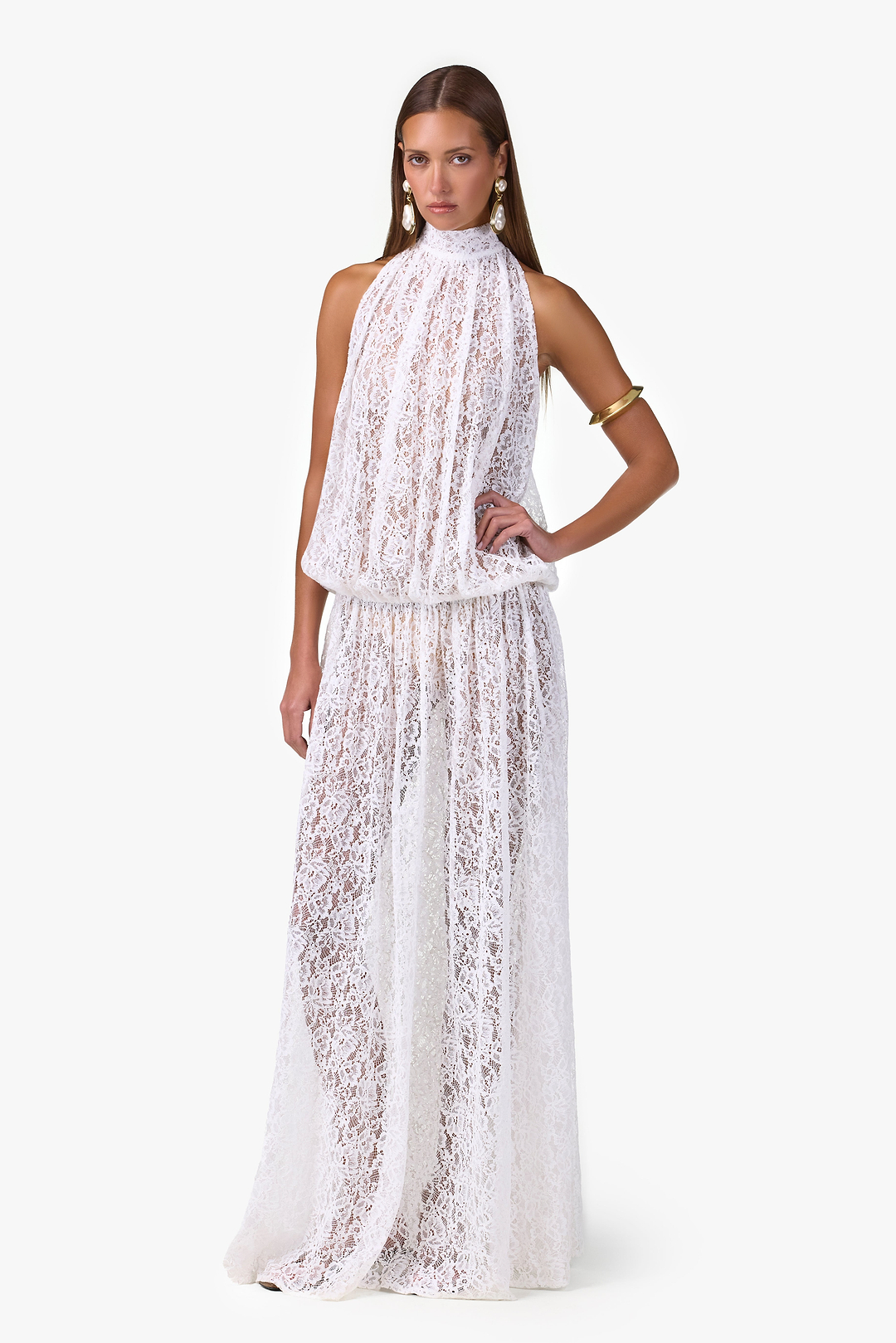 Drop Waist Lace Gown (White)