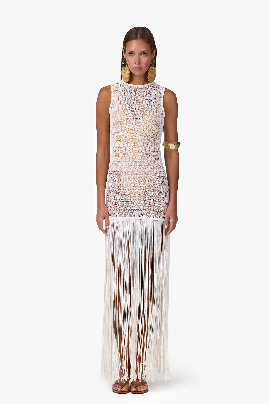 Fringe Knit Maxi Dress (Cream)