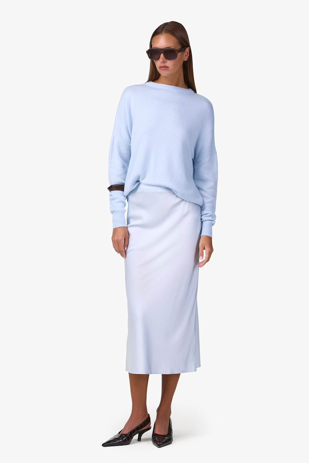 Silk Midi Skirt (Pale Blue)
