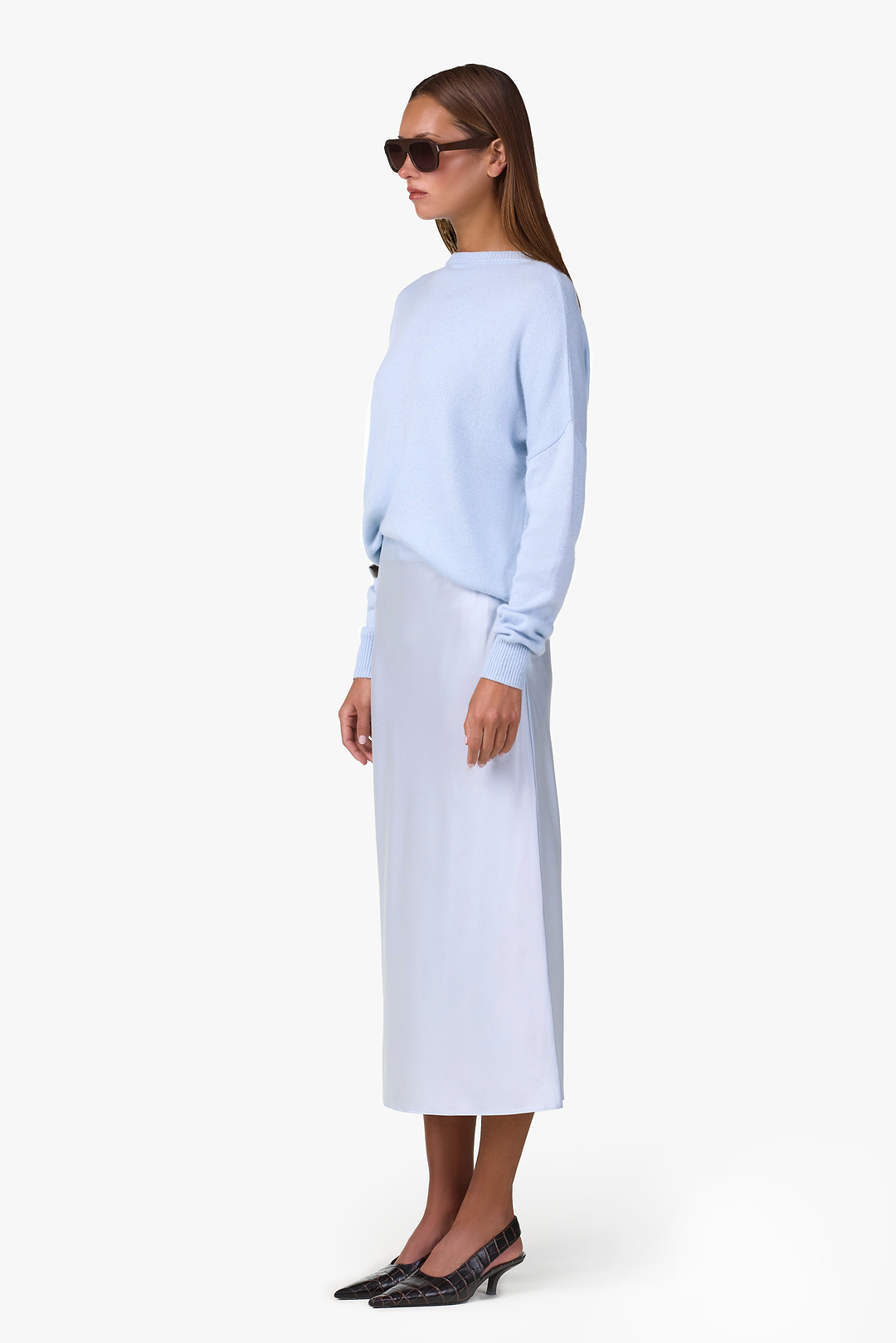 Silk Midi Skirt (Pale Blue)