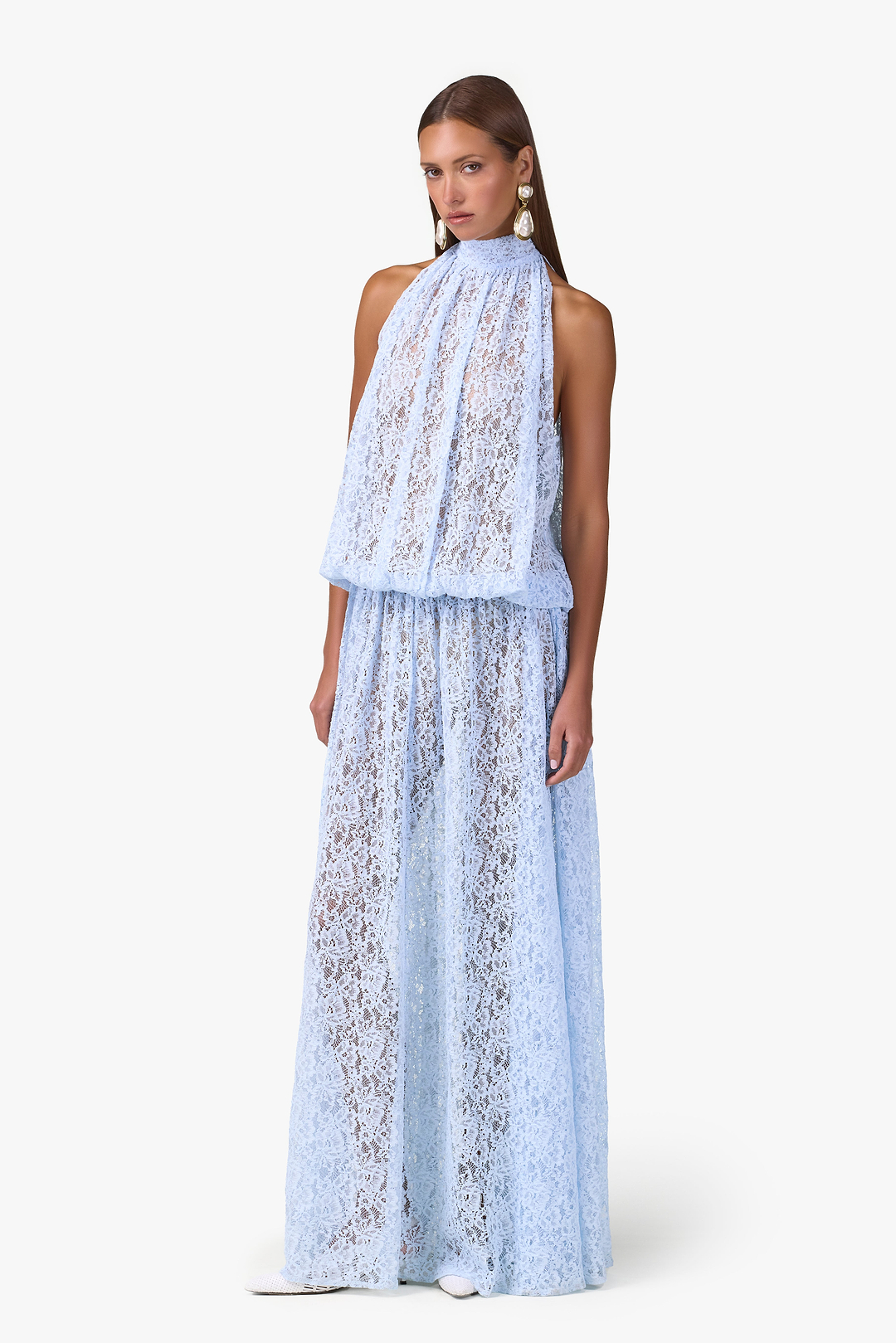 Drop Waist Lace Gown (Pale Blue)