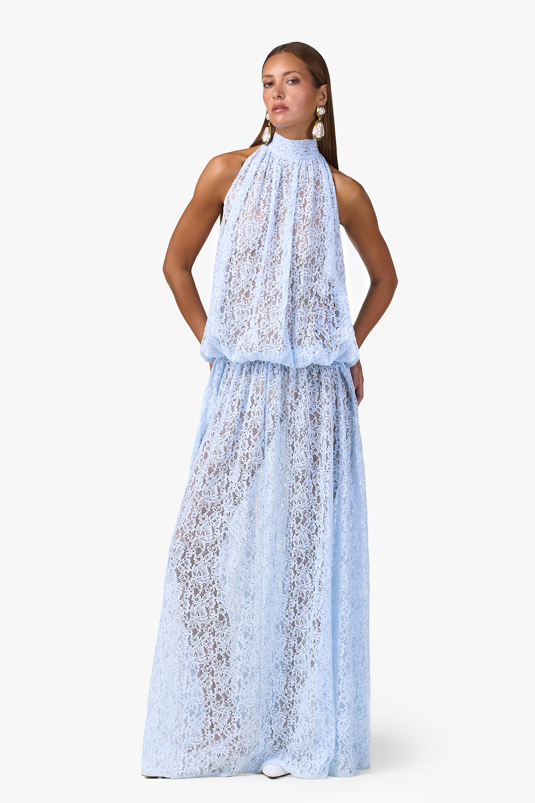 SAME Drop Waist Lace Gown | Pale Blue | Women's Gown XS/S / Pale Blue SAME Drop Waist Lace Gown | Pale Blue | Women's Gown XS/S / Pale Blue