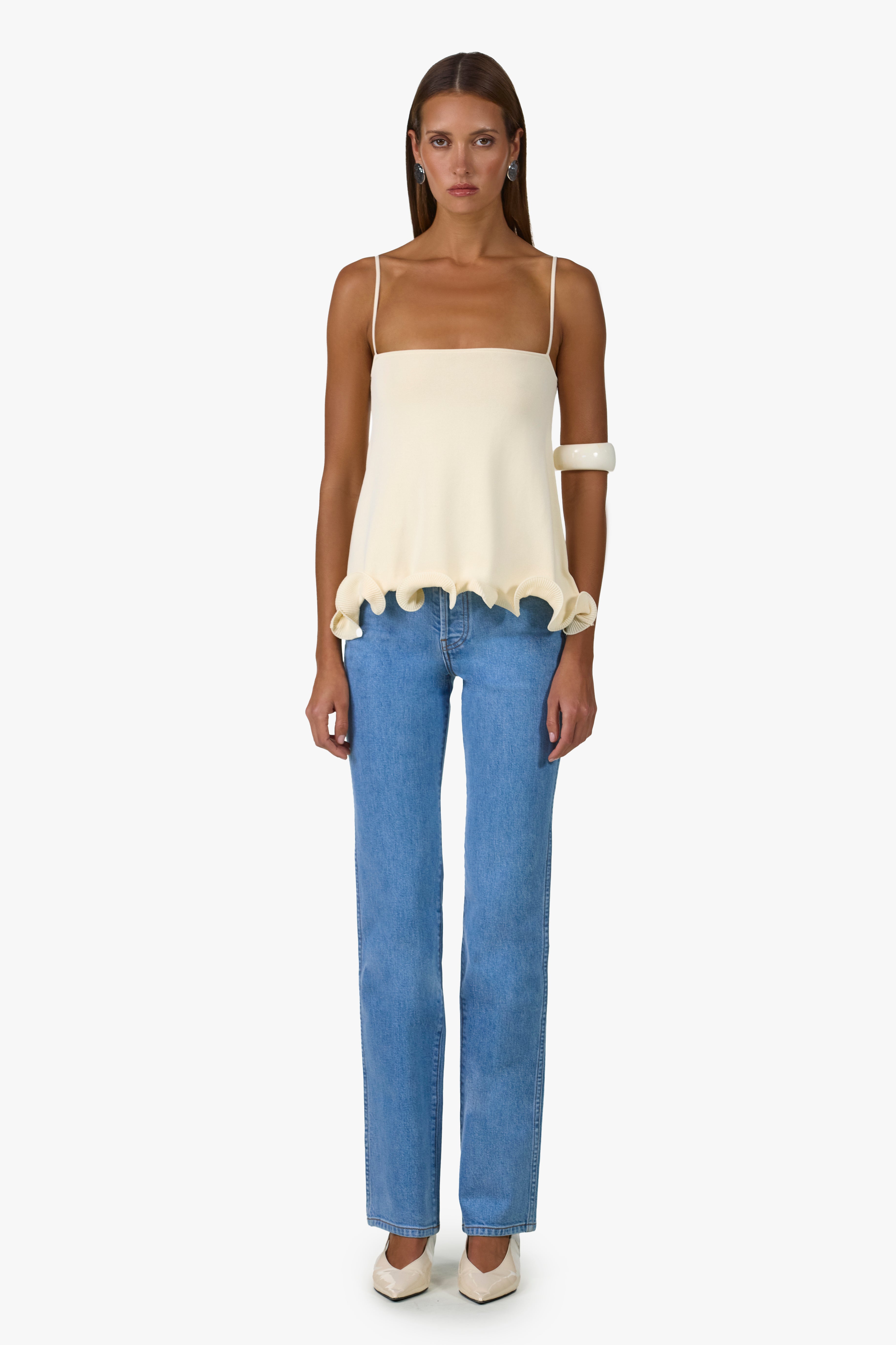 SAME Ruffle Hem Tank Top | Cream | Women's Knit Top