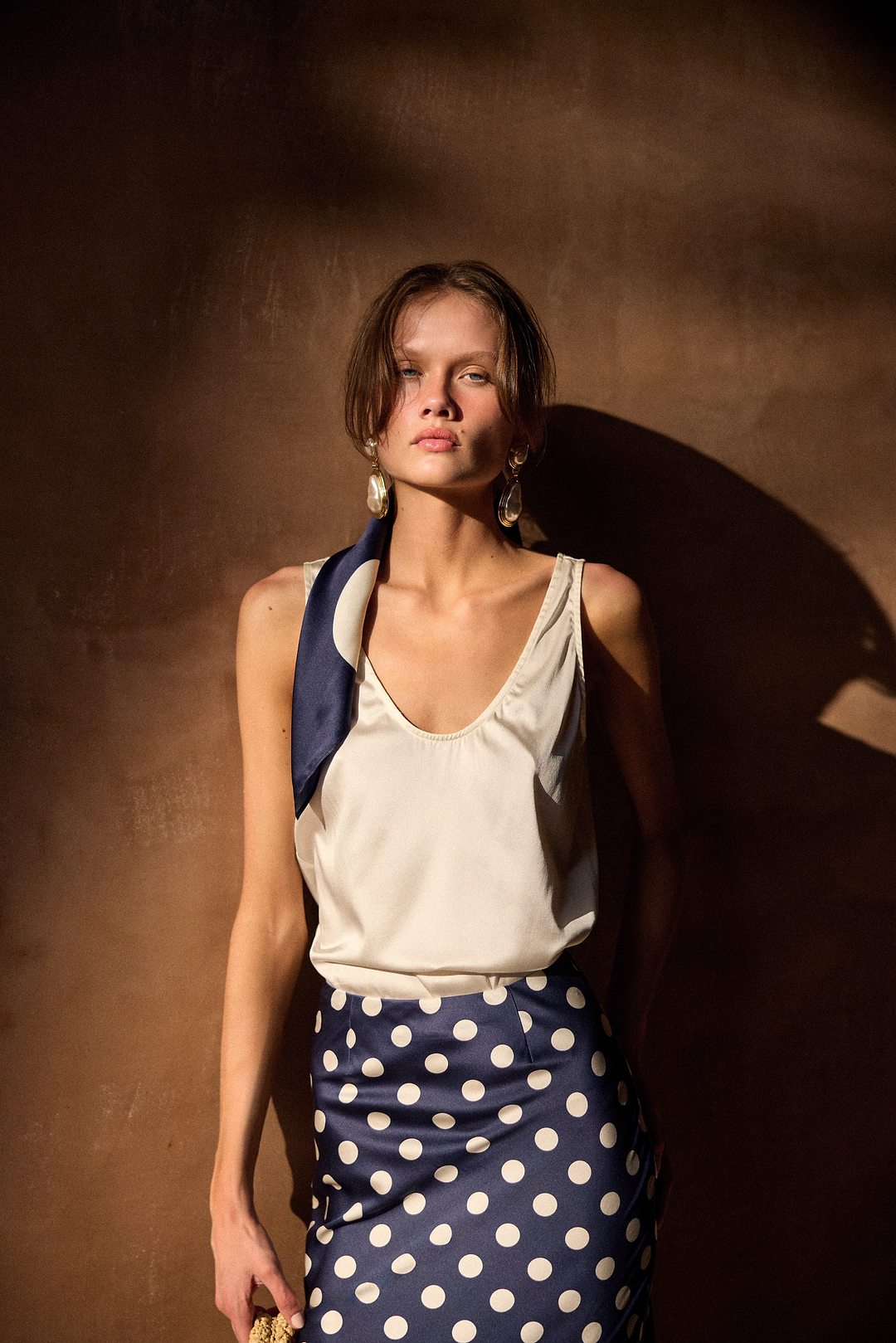 Silk Scarf (Navy Polka Dot)